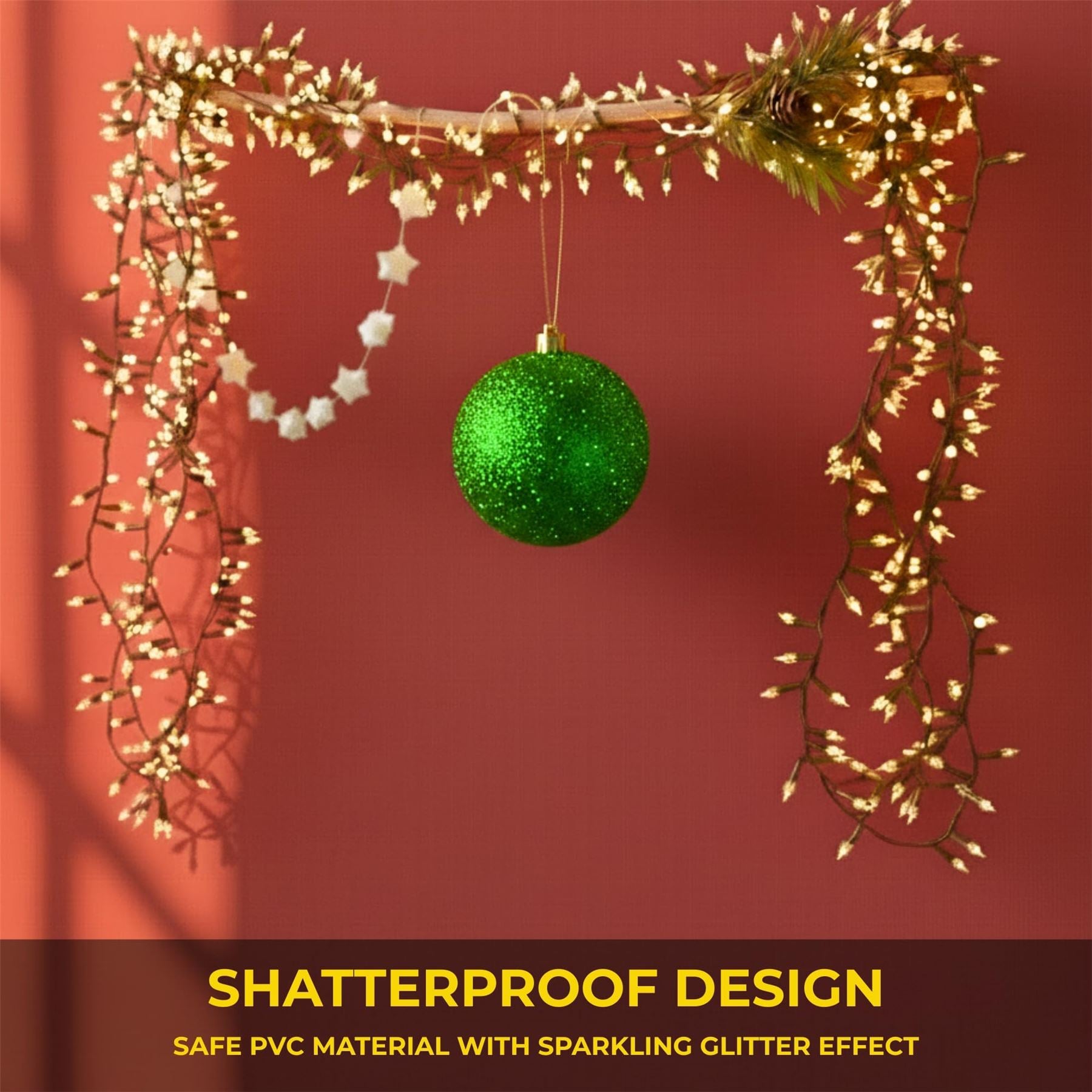 20cm Dark Green Glitter Shatterproof Christmas Bauble – Sparkling Festive Hanging Decoration