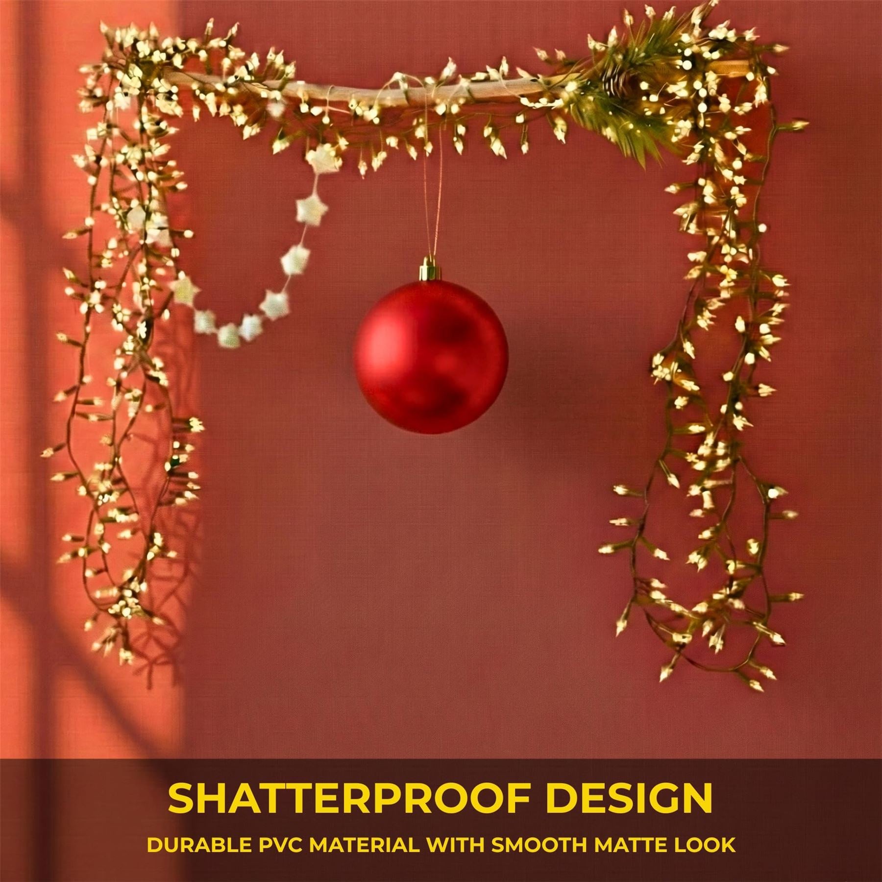 20cm Red Matte Shatterproof Christmas Bauble – Elegant Festive Hanging Decoration