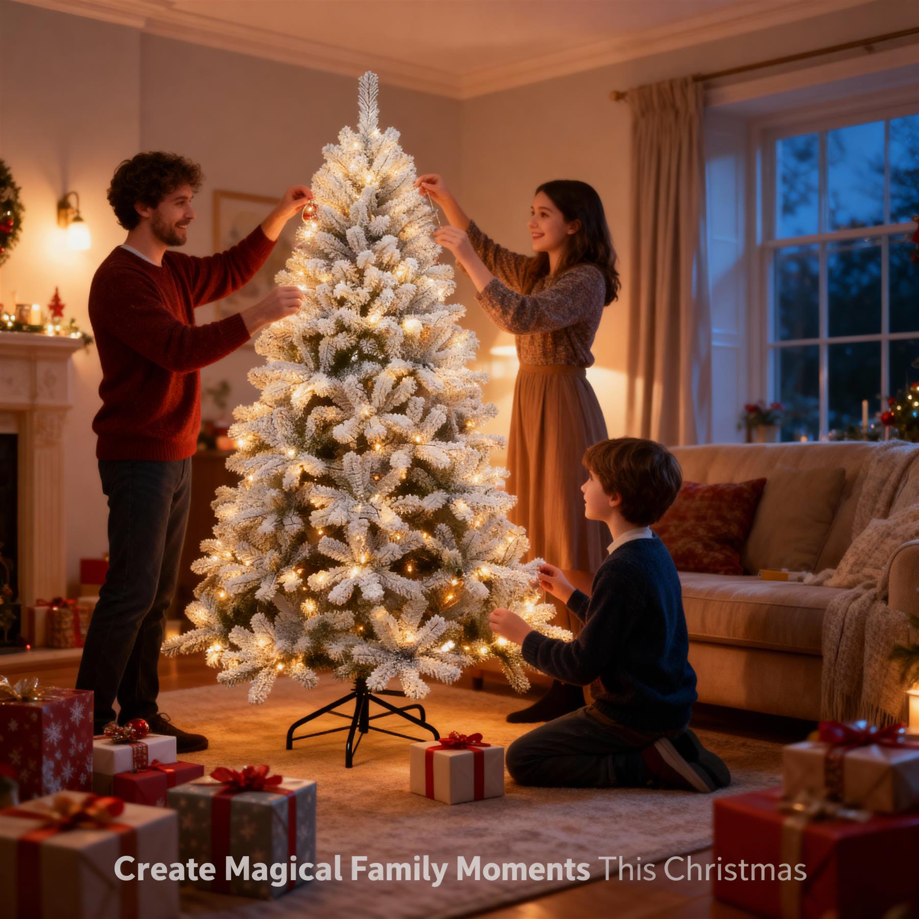 4FT Prelit Christmas Tree Green Artificial Snowy Yukon Pine LED Light Xmas Decor