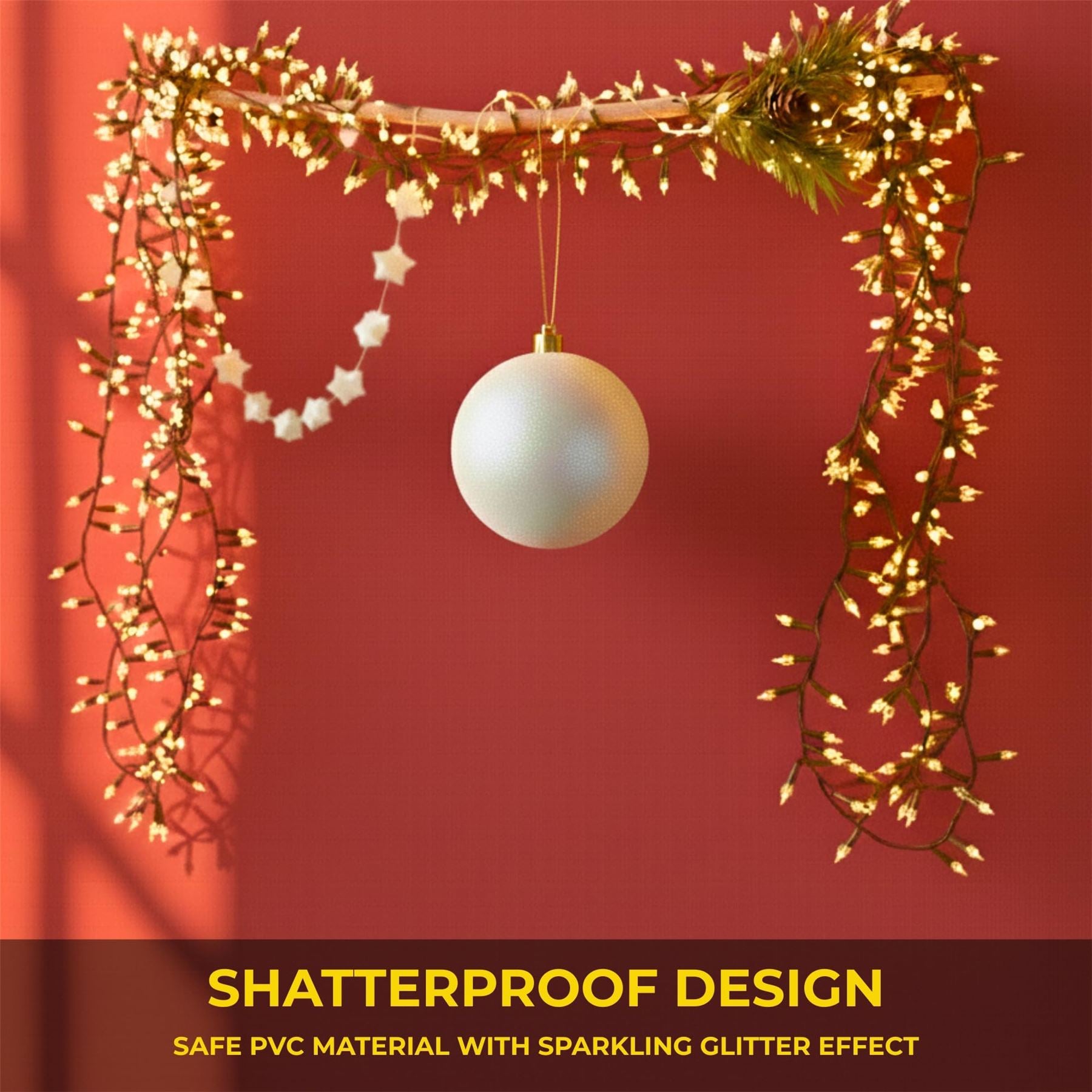 20cm White Glitter Shatterproof Christmas Bauble – Sparkling Festive Hanging Decoration