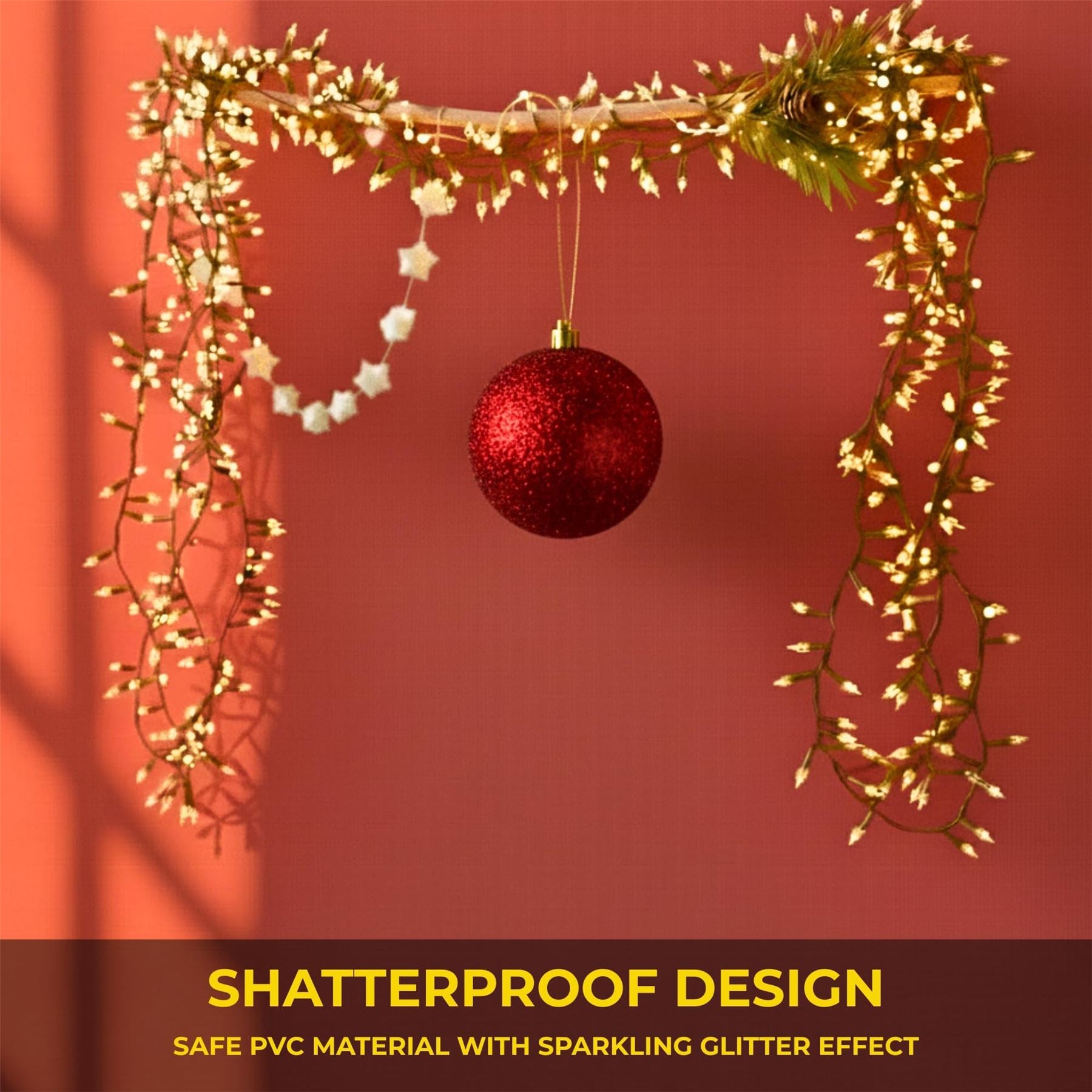 20cm Dark Red Glitter Shatterproof Christmas Bauble – Sparkling Festive Hanging Decoration