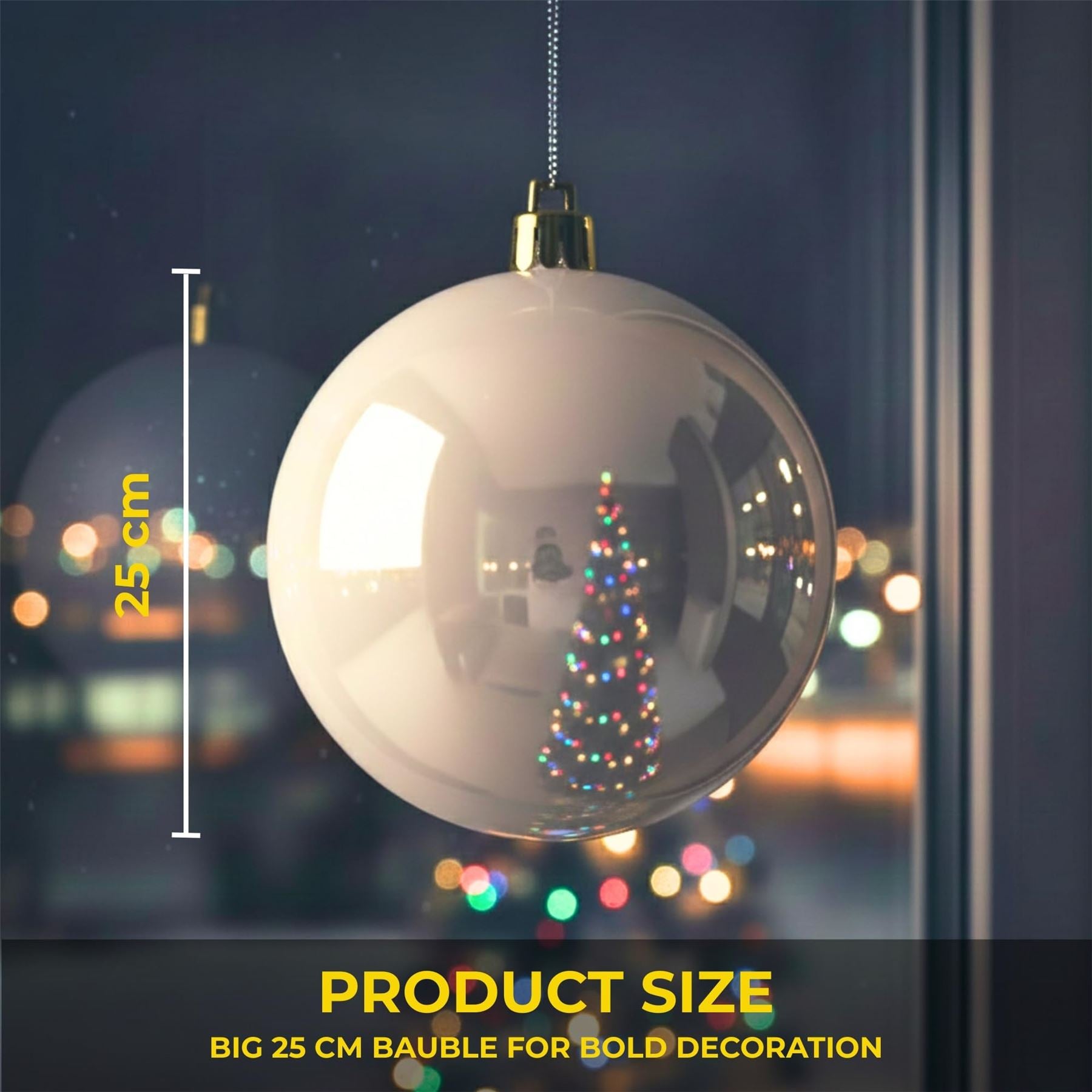 25cm White Christmas Bauble – Shatterproof, Gloss Finish