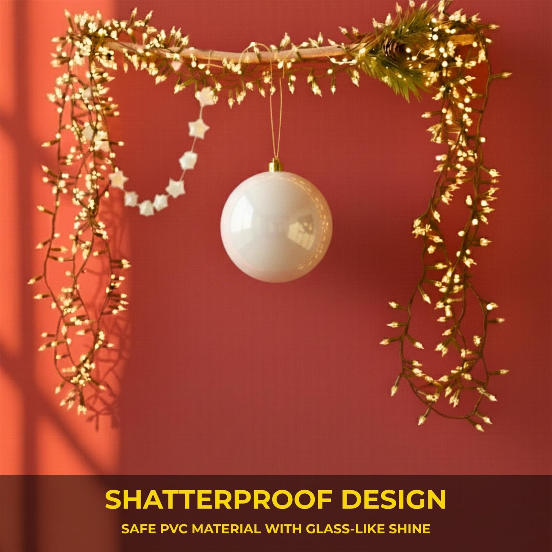 20cm White Shatterproof Christmas Bauble – Glossy Festive Hanging Decoration