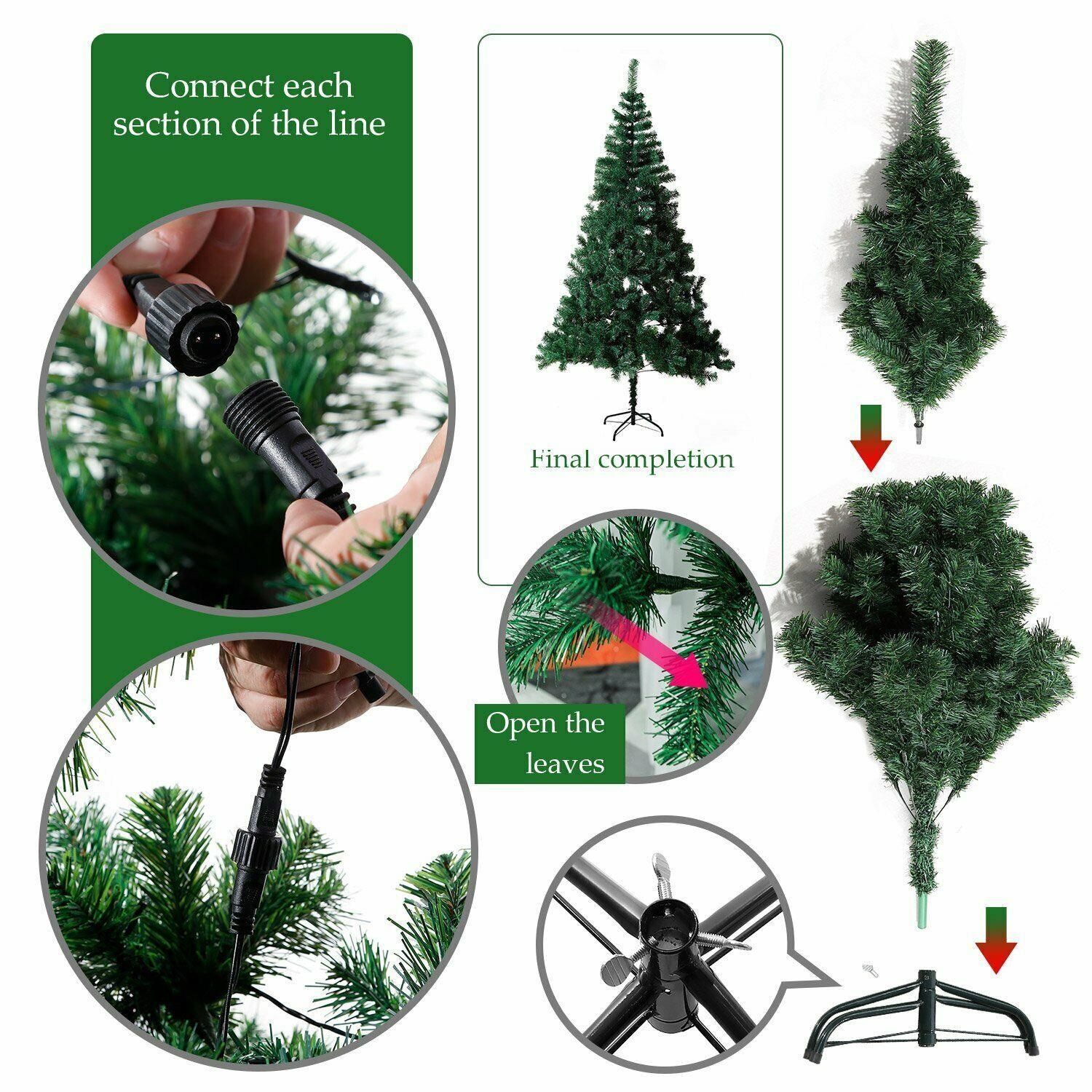 Pre-Lit Christmas Tree Green LED Lights Bushy Pine Outdoor XMAS Home Decor 6FT