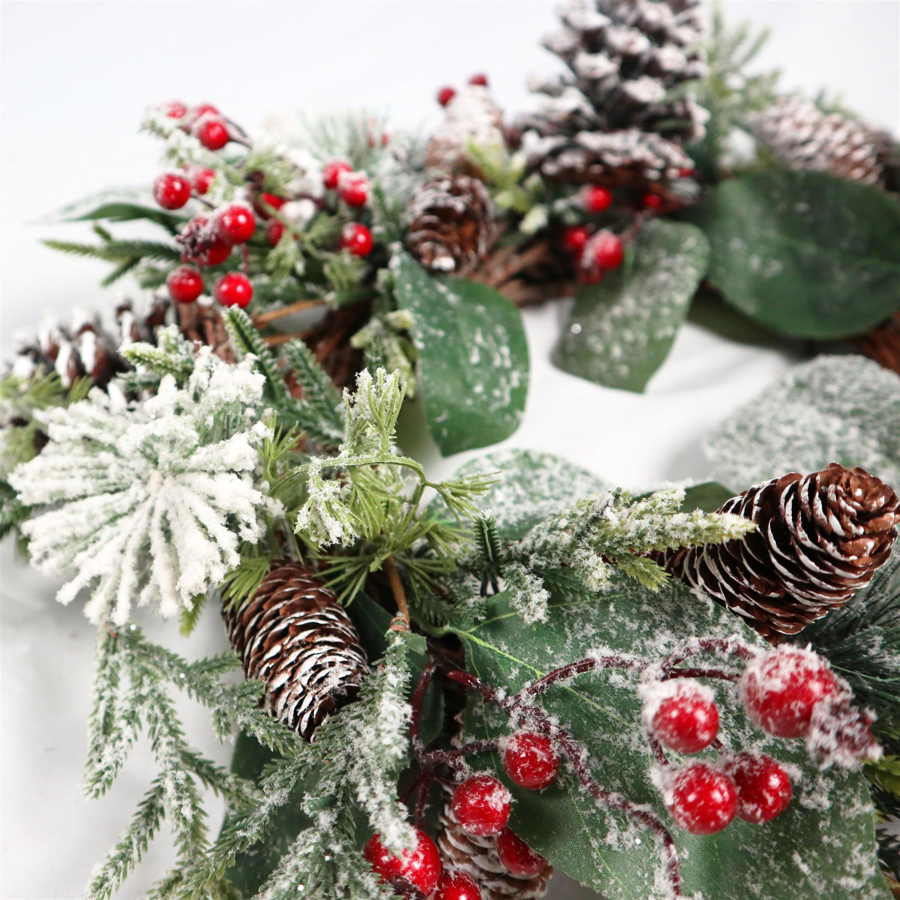 Artificial Berry Flowers Snow Leaf Wreath Christmas Home Tree Xmas Decorations