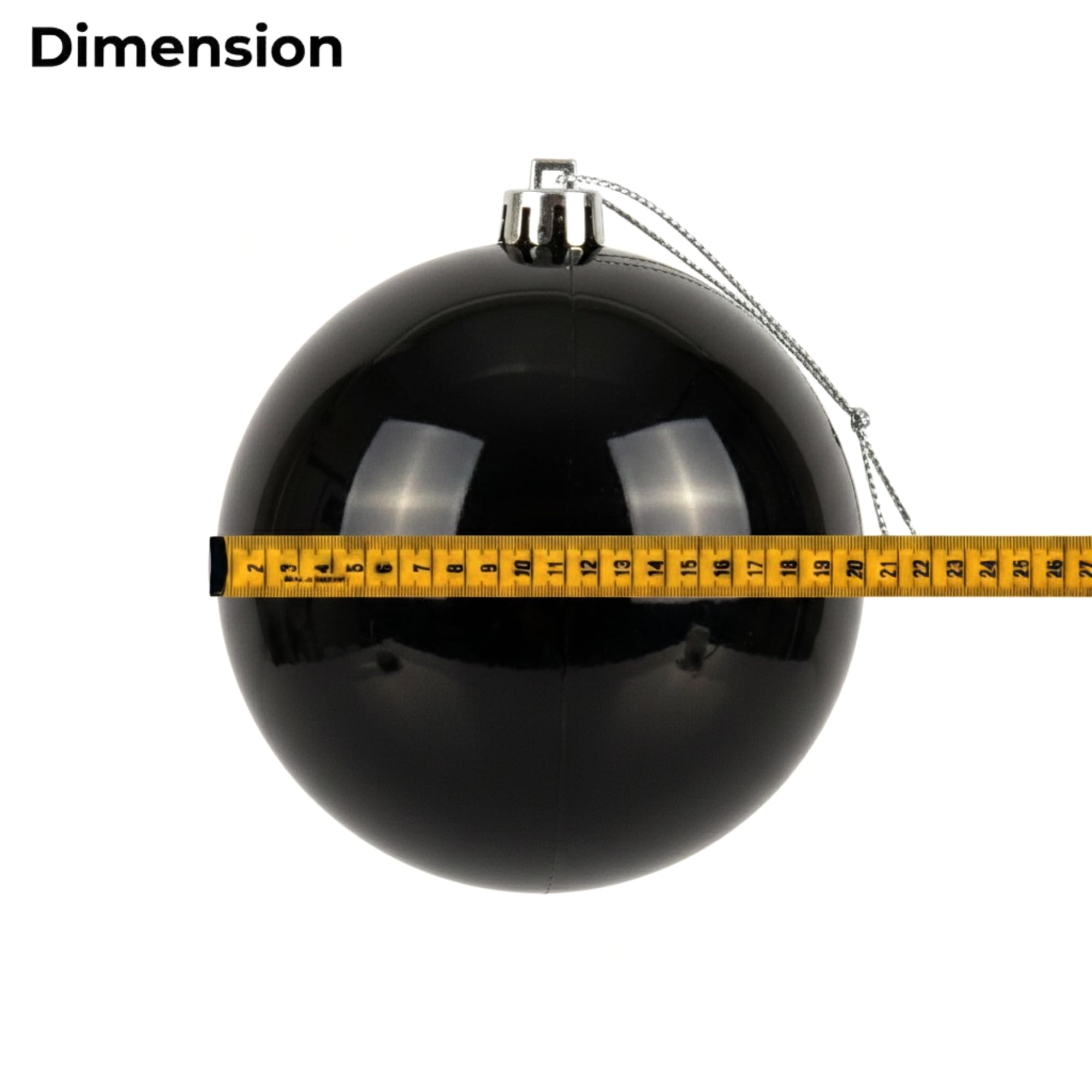 20cm Black Shatterproof Christmas Bauble – Glossy Festive Hanging Decoration