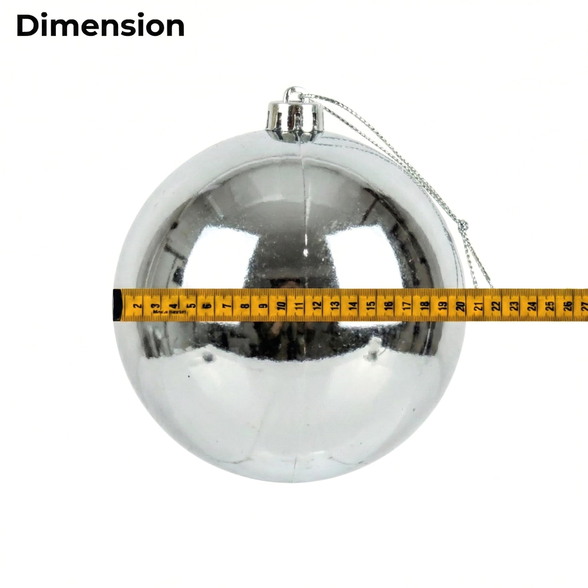 20cm Silver Shatterproof Christmas Bauble – Gloss Finish