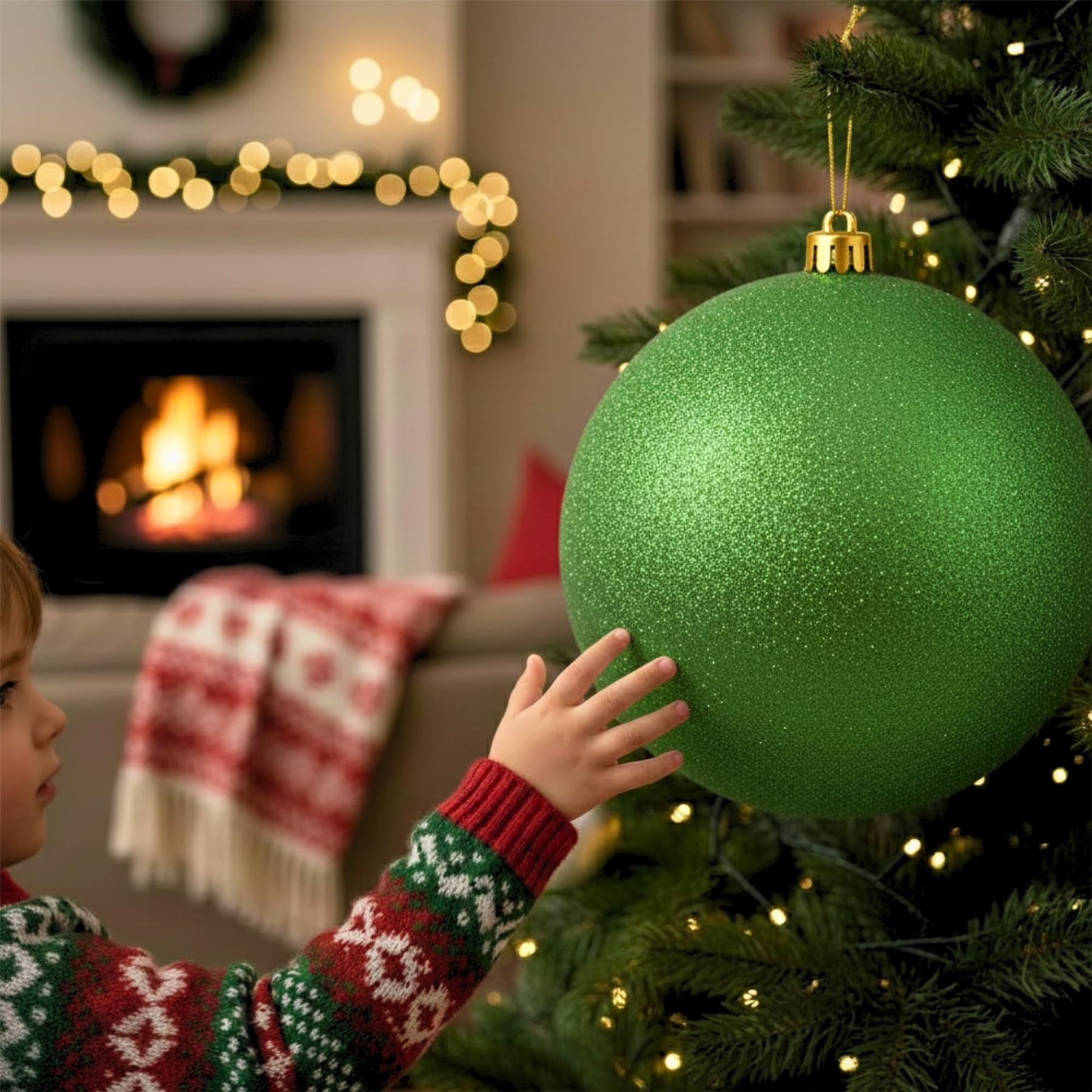 25cm Dark Green Christmas Bauble – Glitter Finish, Shatterproof