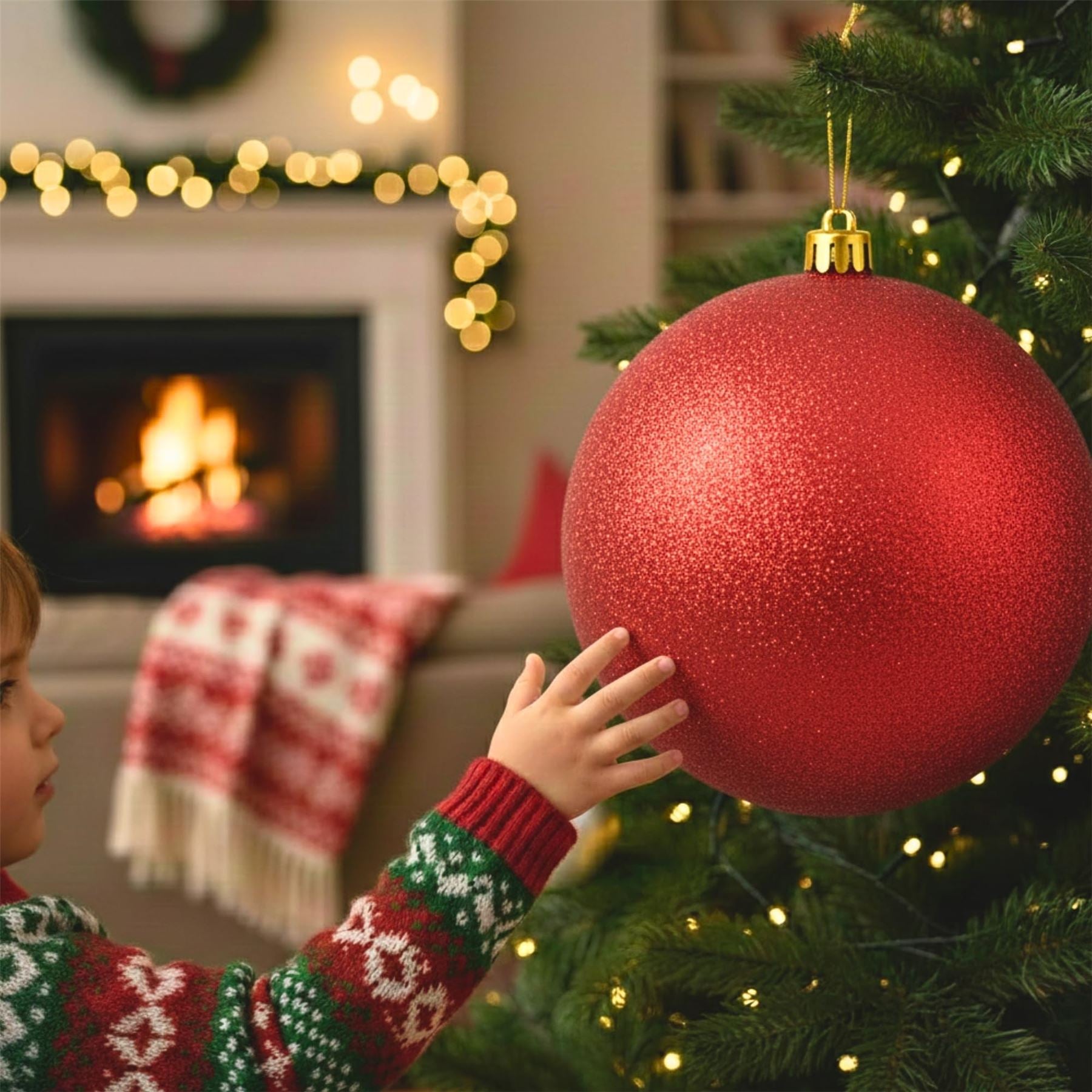 25cm Red Christmas Bauble – Glitter Finish, Shatterproof
