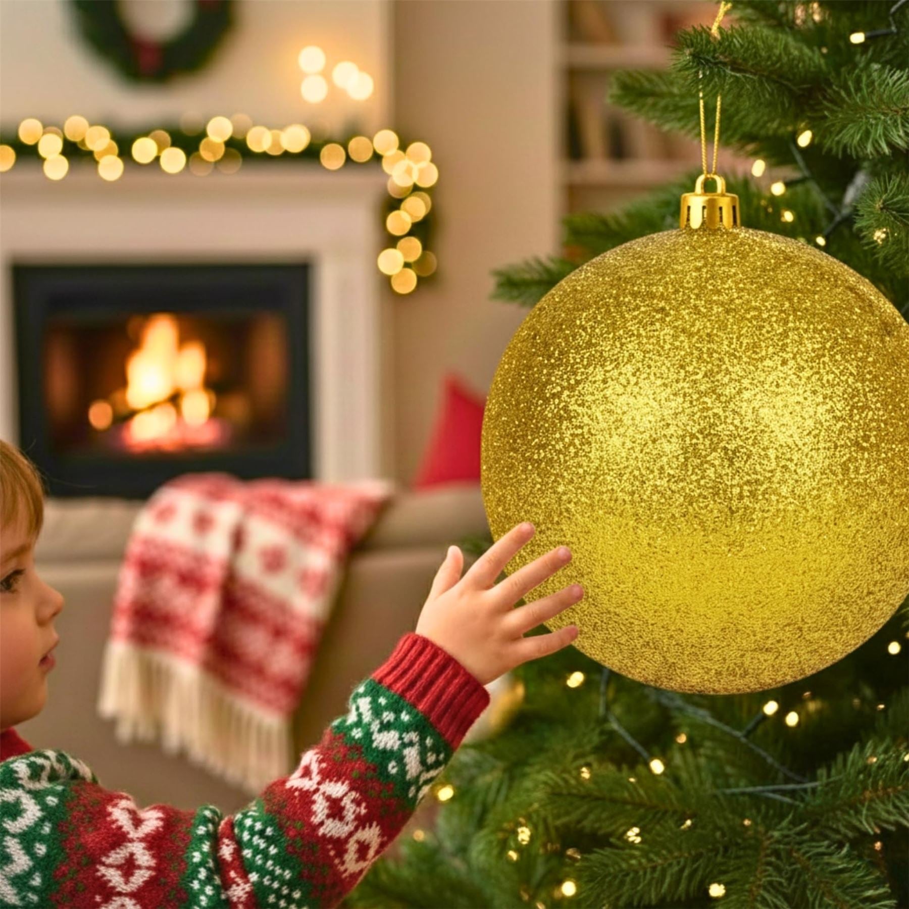 25cm Deep Gold Christmas Bauble – Glitter Finish, Shatterproof