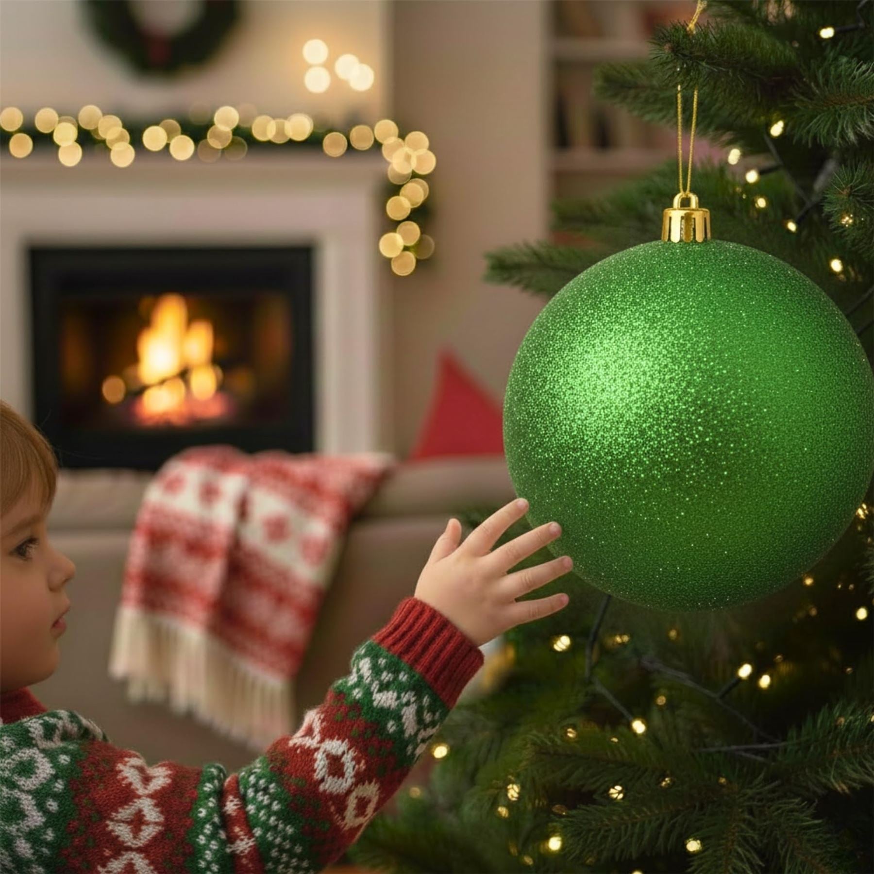 20cm Dark Green Glitter Shatterproof Christmas Bauble – Sparkling Festive Hanging Decoration