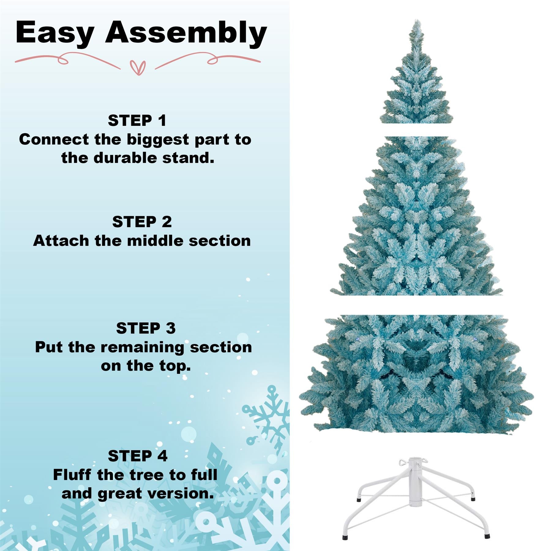 8Ft Christmas Tree Snow Flocked Blue Dusted Artificial Pine Holiday Home Decor