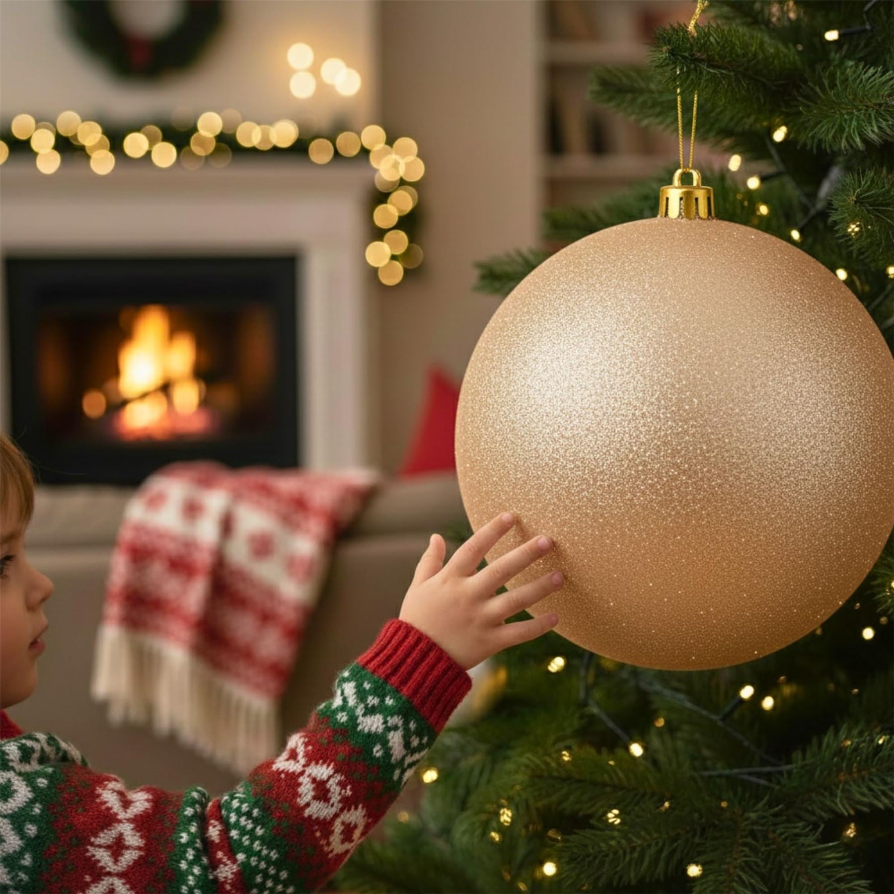 25cm Champagne Christmas Bauble – Glitter Finish, Shatterproof