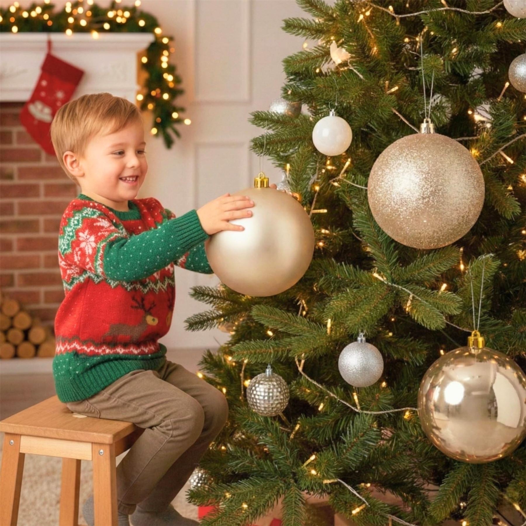 25cm Champagne Christmas Baubles – Assorted 3-Pack (Matte & Glitter, Shatterproof)