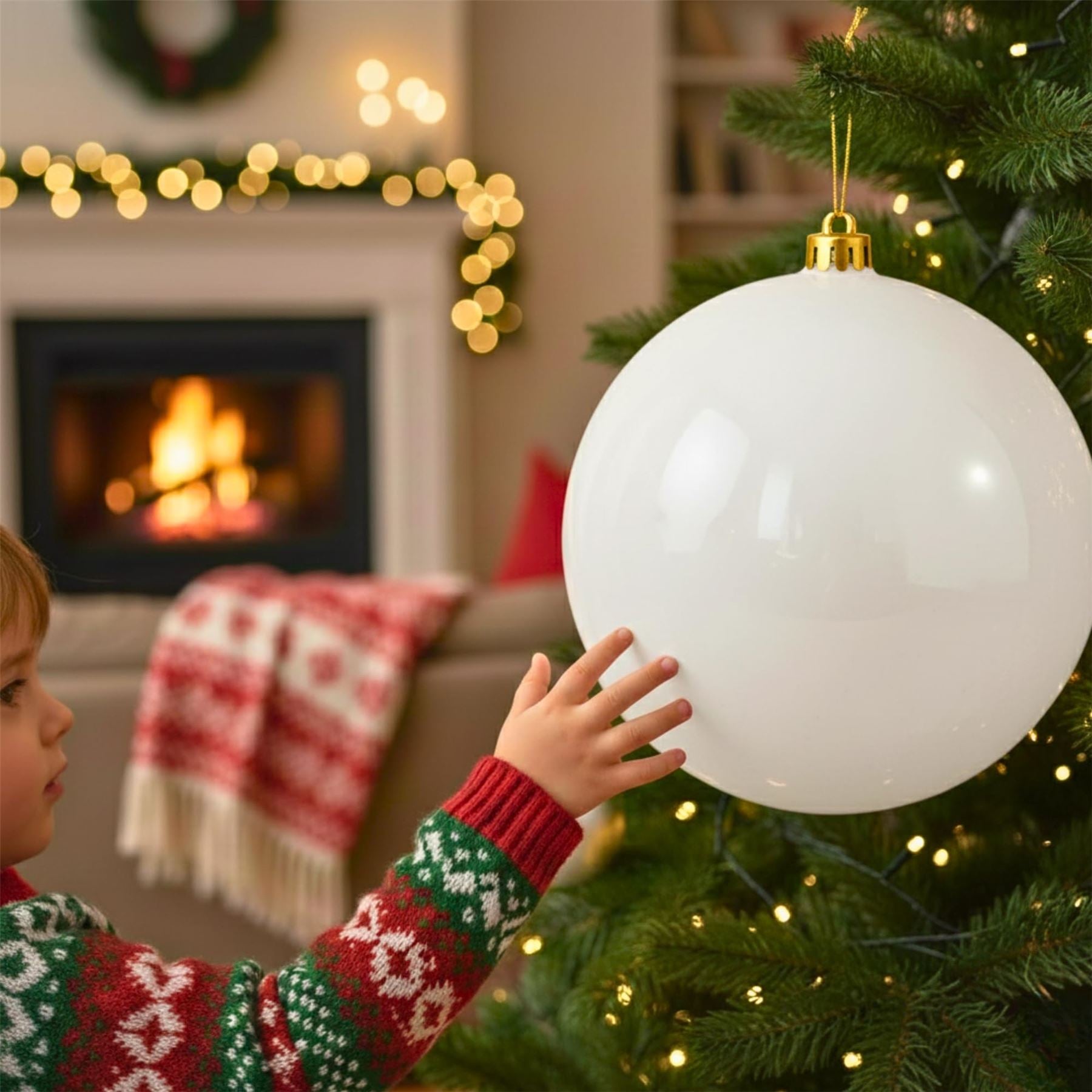 25cm White Christmas Bauble – Shatterproof, Gloss Finish