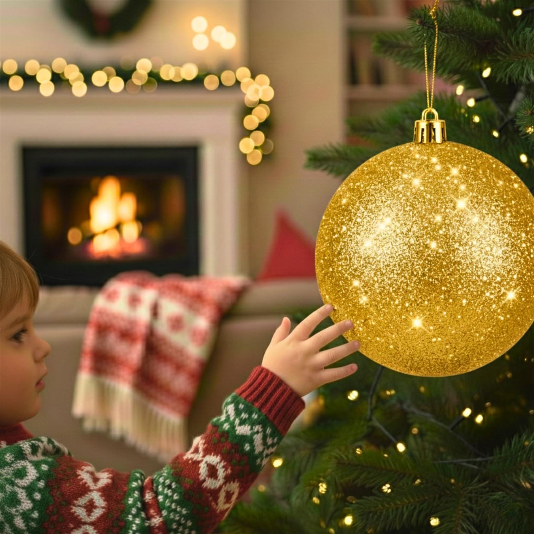 20cm Deep Gold Glitter Shatterproof Christmas Bauble – Sparkling Festive Hanging Decoration