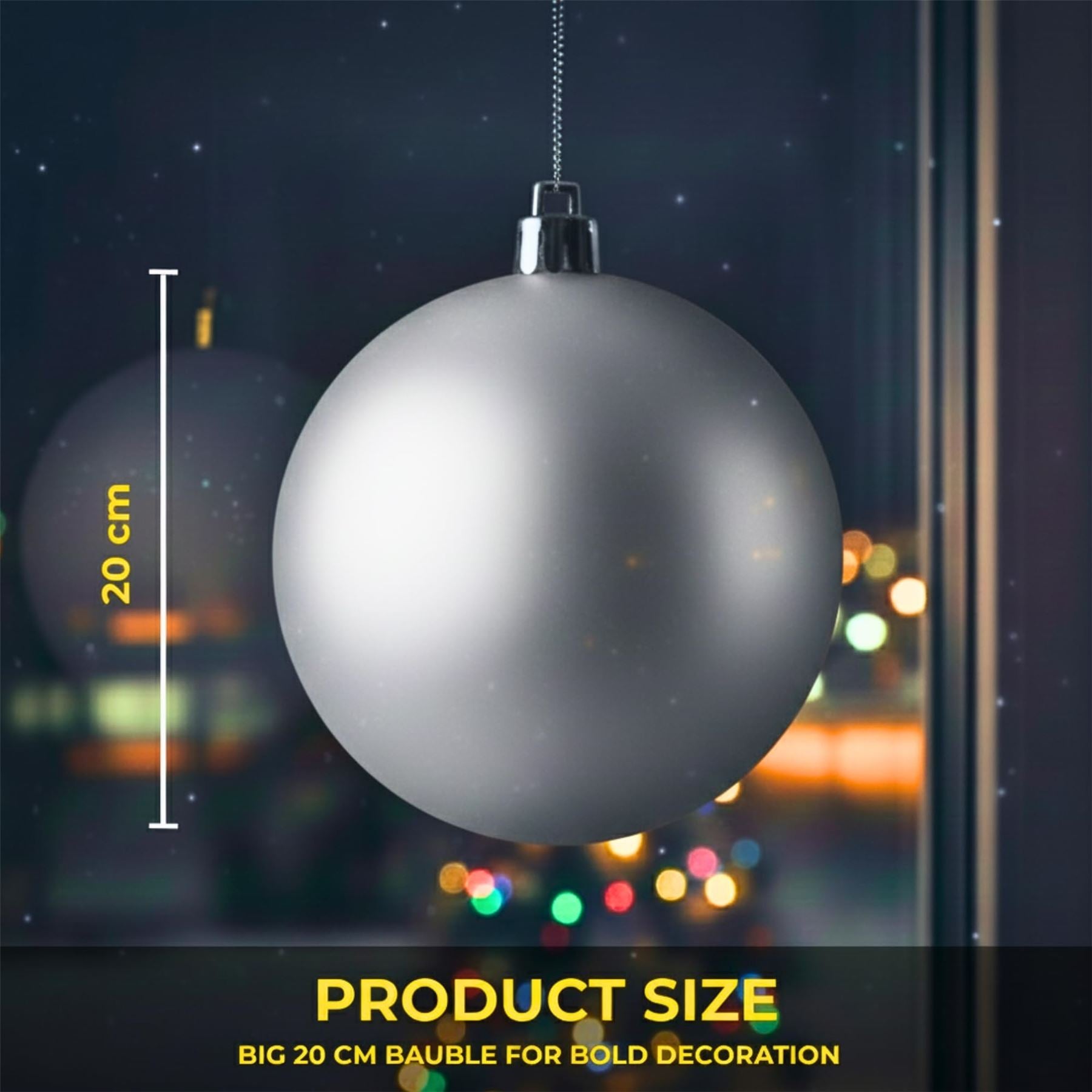 20cm Silver Matte Shatterproof Christmas Bauble – Elegant Festive Hanging Decoration