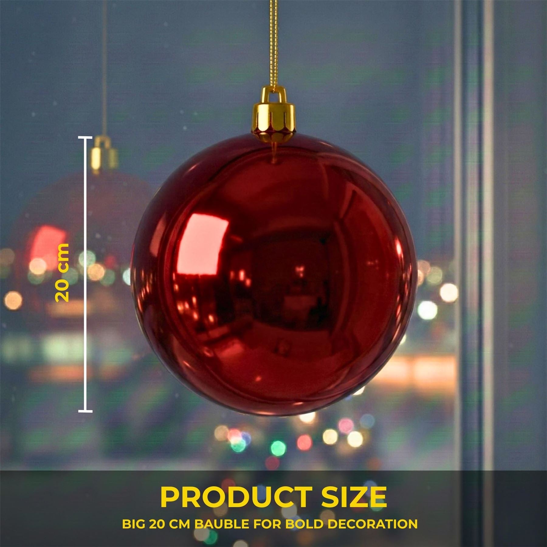 20cm Dark Red Shatterproof Christmas Bauble – Glossy Festive Hanging Decoration
