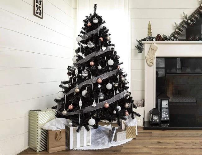 6FT Christmas Tree Black Xmas Halloween Bushy Pine Outdoor Xmas Home Decoration
