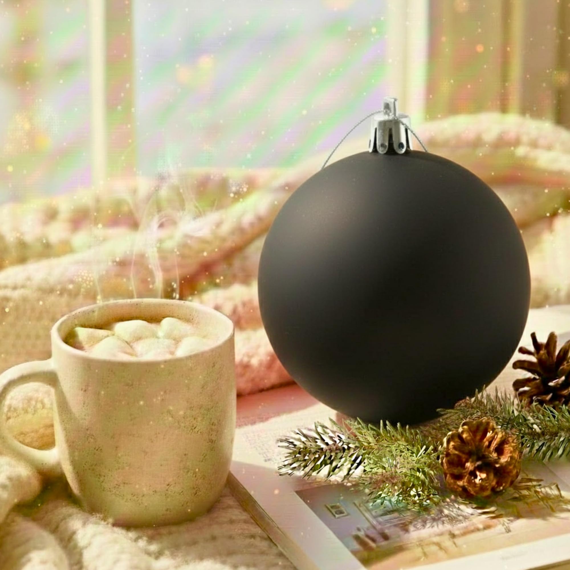 20cm Black Matte Shatterproof Christmas Bauble – Elegant Festive Hanging Decoration