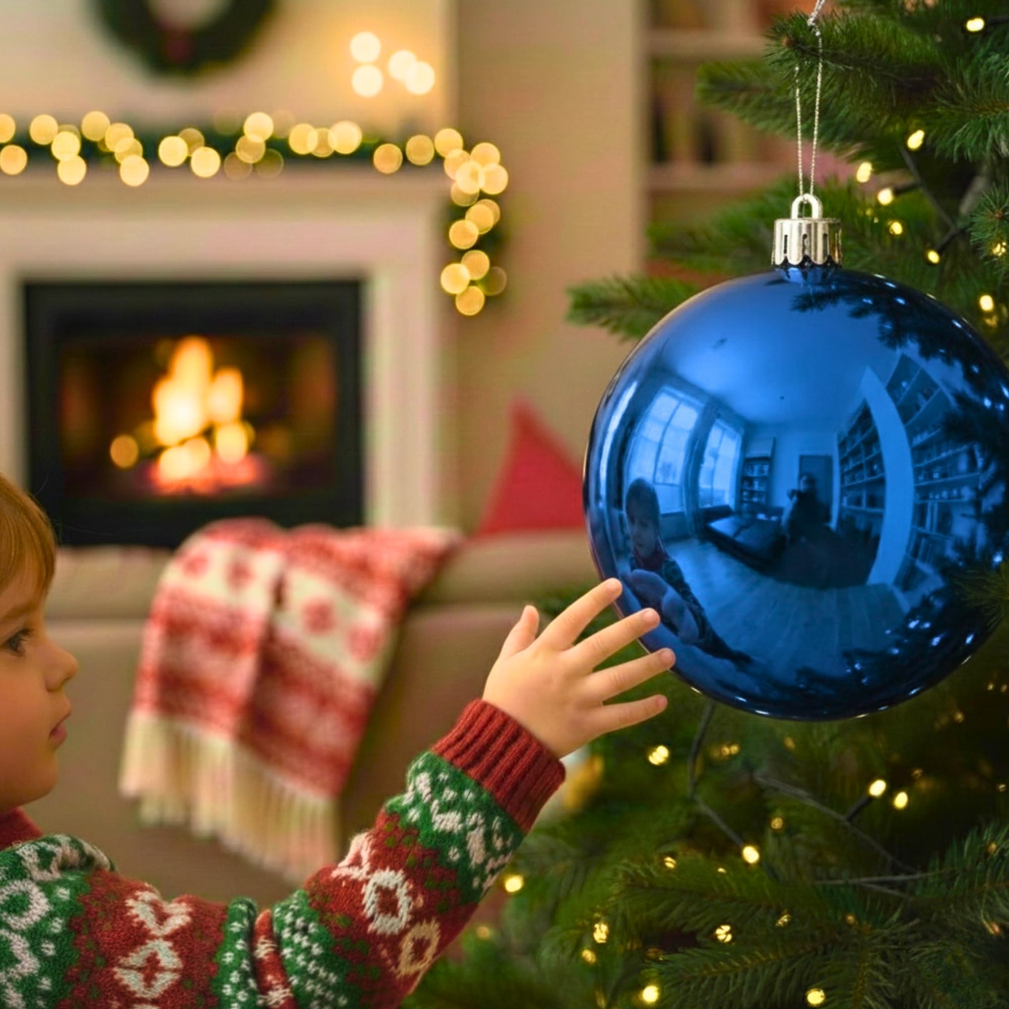 20cm Dark Blue Shatterproof Christmas Bauble – Glossy Festive Hanging Decoration