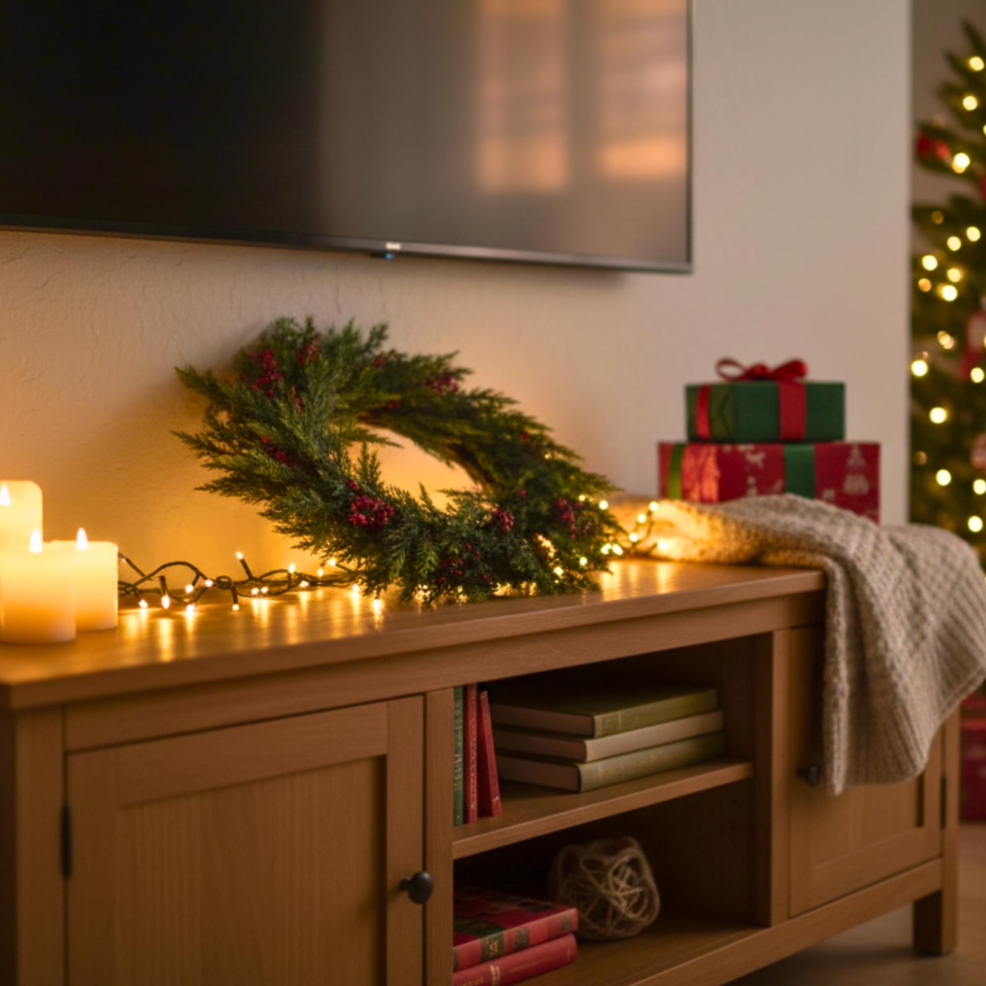 24 Inch Pine Needle With Berry Wreath