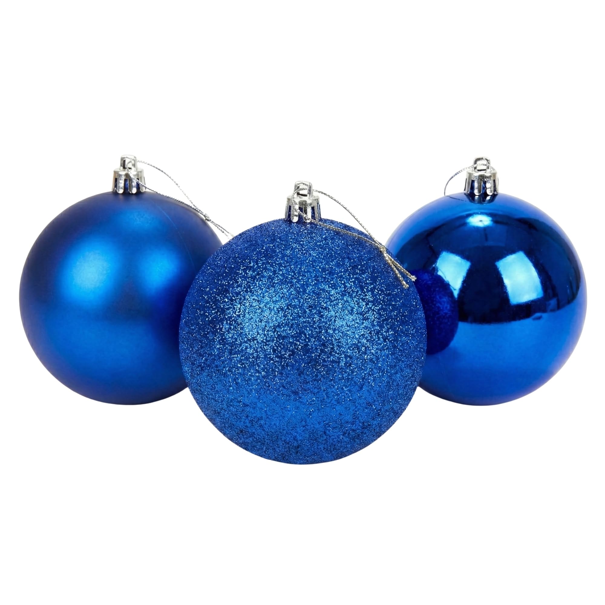 20cm Dark Blue Shatterproof Bauble Set – Matt, Gloss & Glitter (3 Pack)