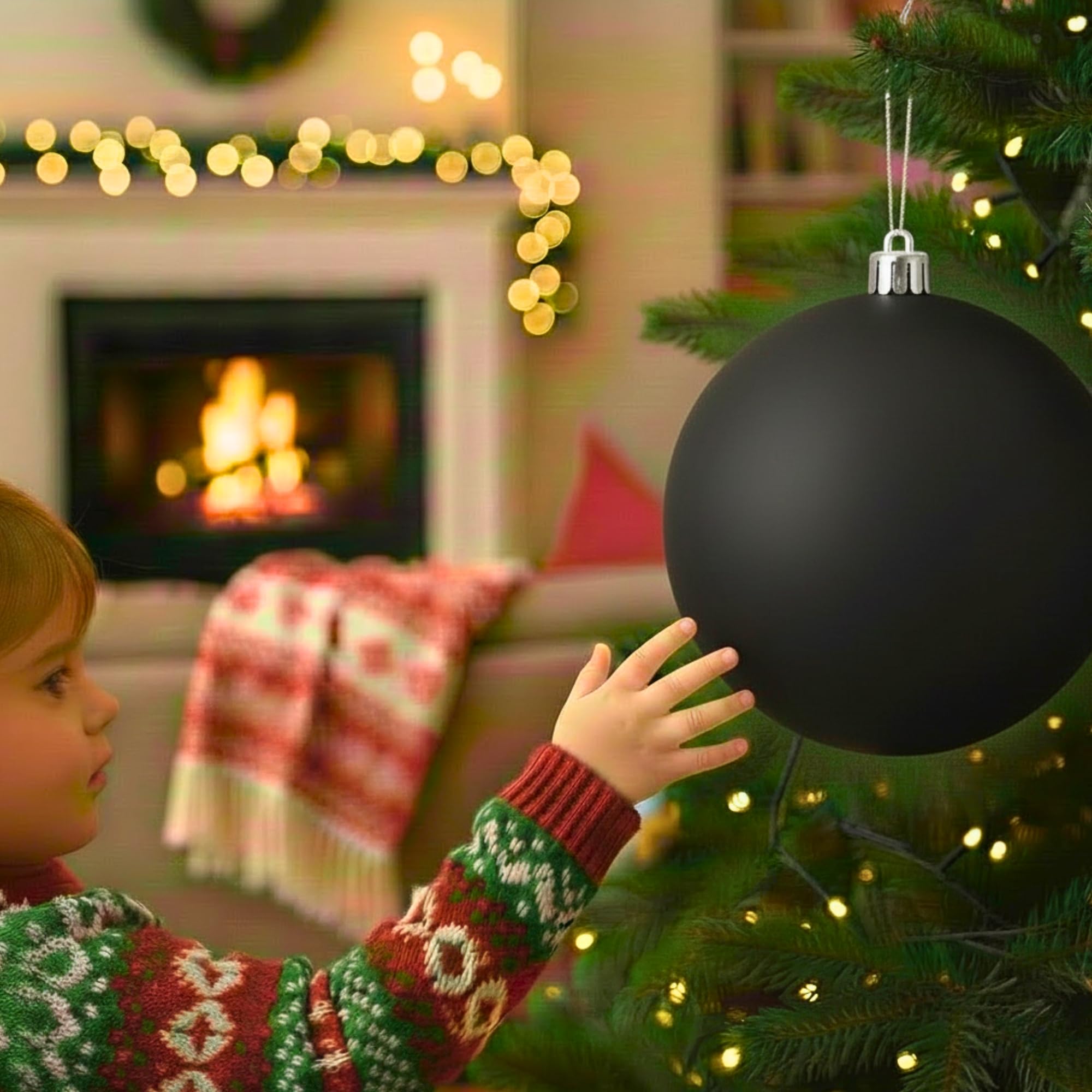 20cm Black Matte Shatterproof Christmas Bauble – Elegant Festive Hanging Decoration