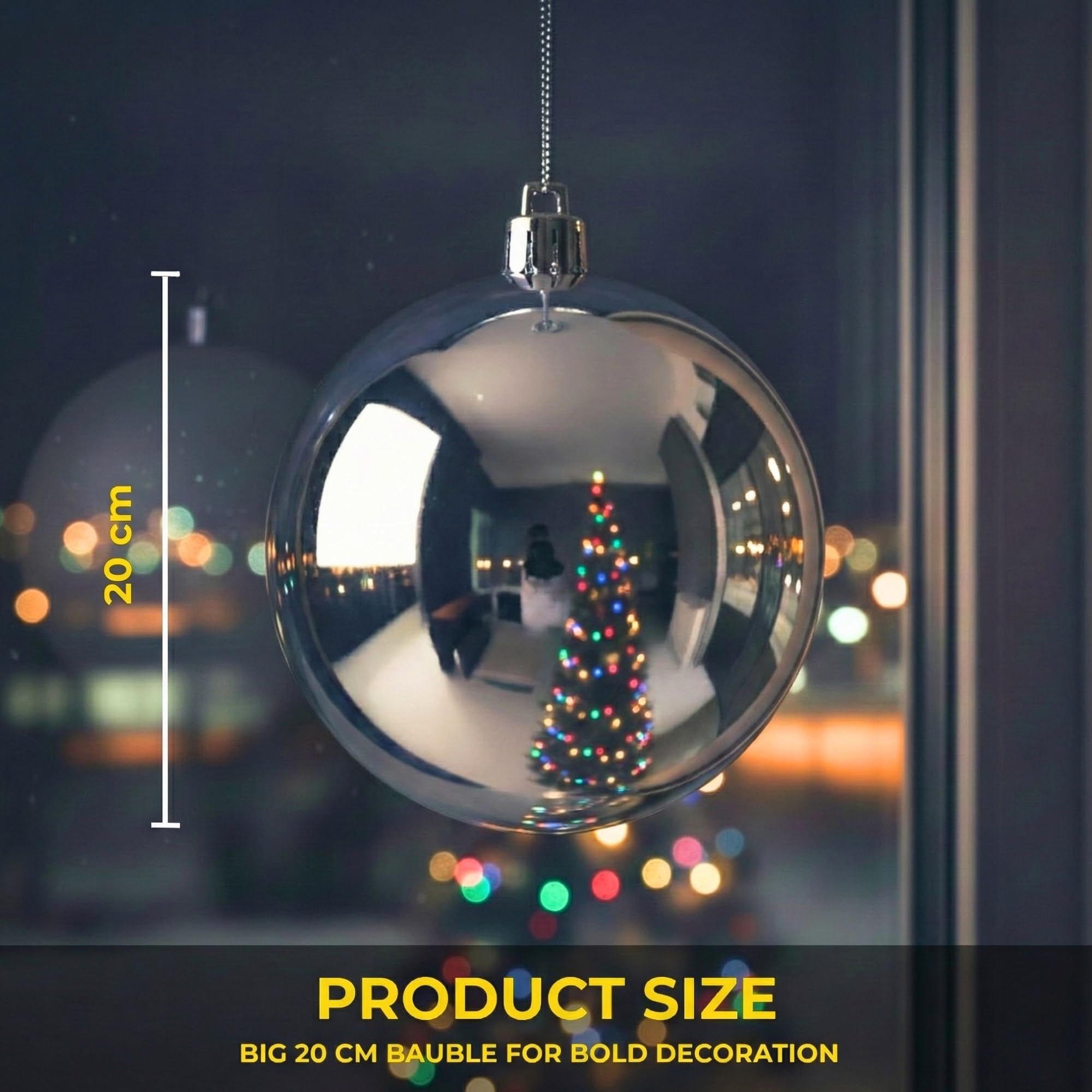 20cm Silver Shatterproof Christmas Bauble – Gloss Finish