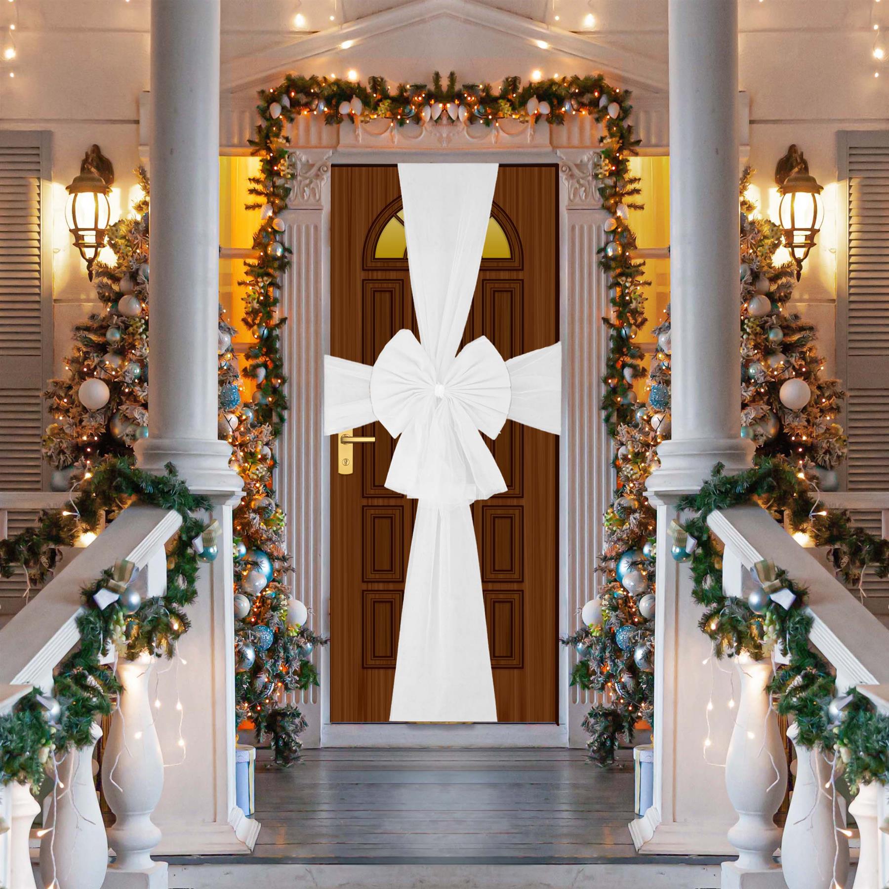 75X750Cm Door Bow Kit White Ribbon - Bow Size:60X80Cm