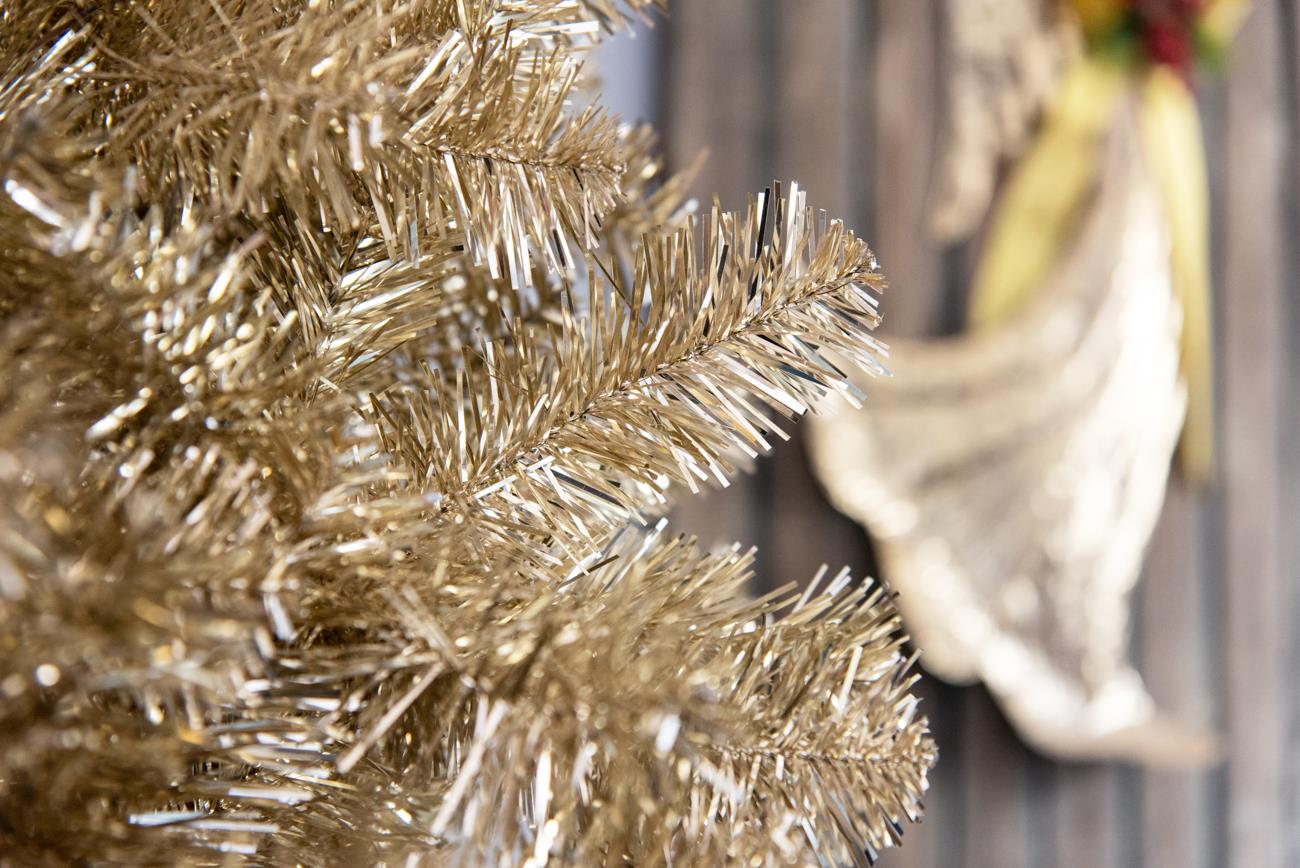 Champagne Gold Christmas Tree Artificial Bushy Tinsel Tip Xmas Home Decor 7FT UK