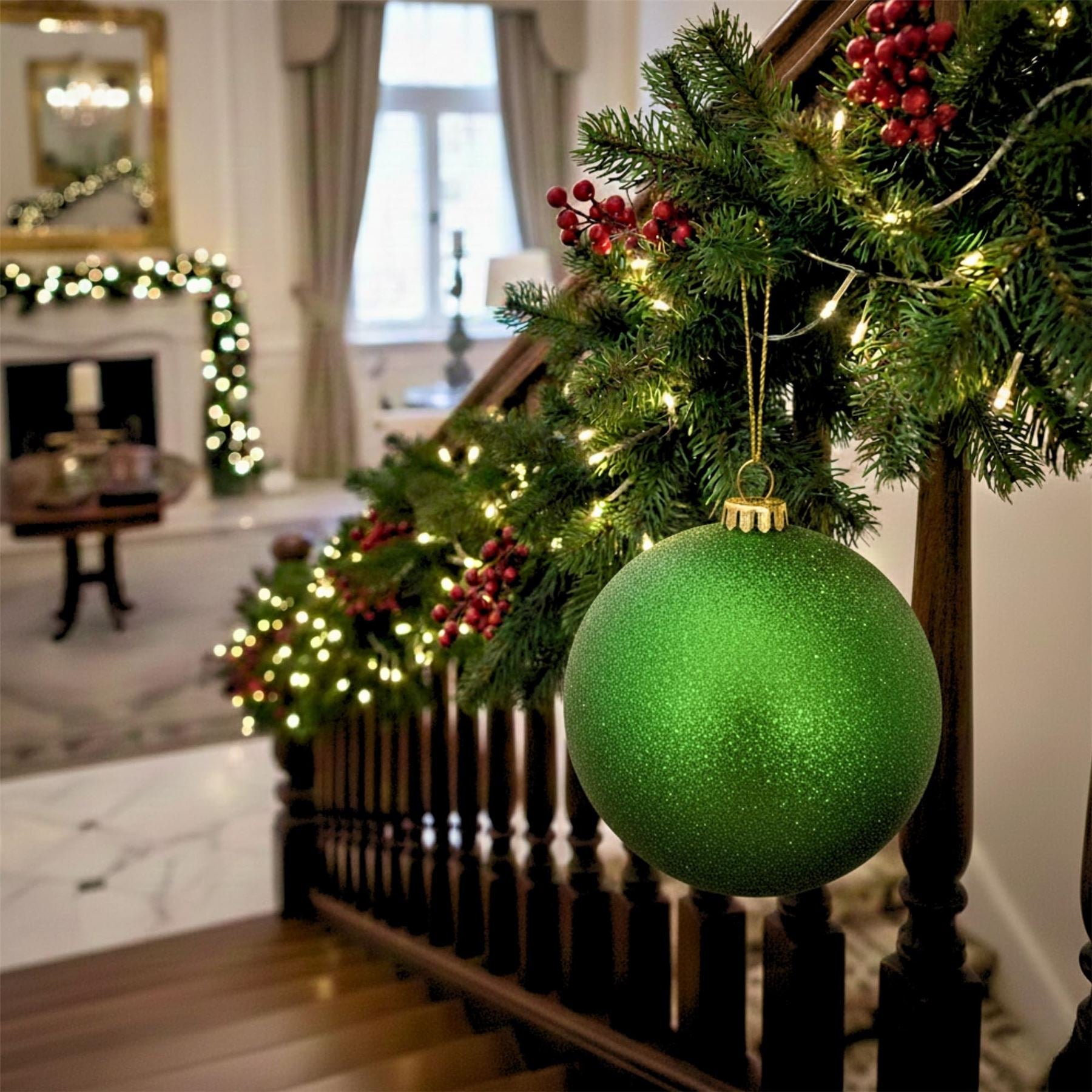 25cm Dark Green Christmas Bauble – Glitter Finish, Shatterproof