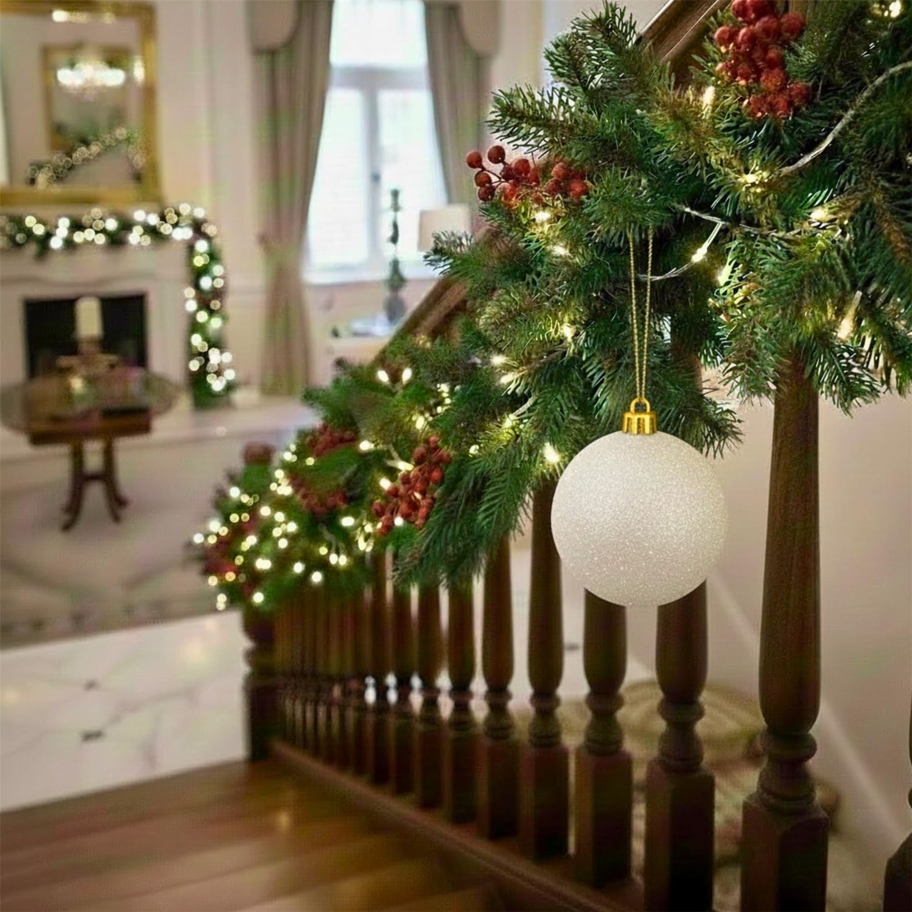 20cm White Glitter Shatterproof Christmas Bauble – Sparkling Festive Hanging Decoration