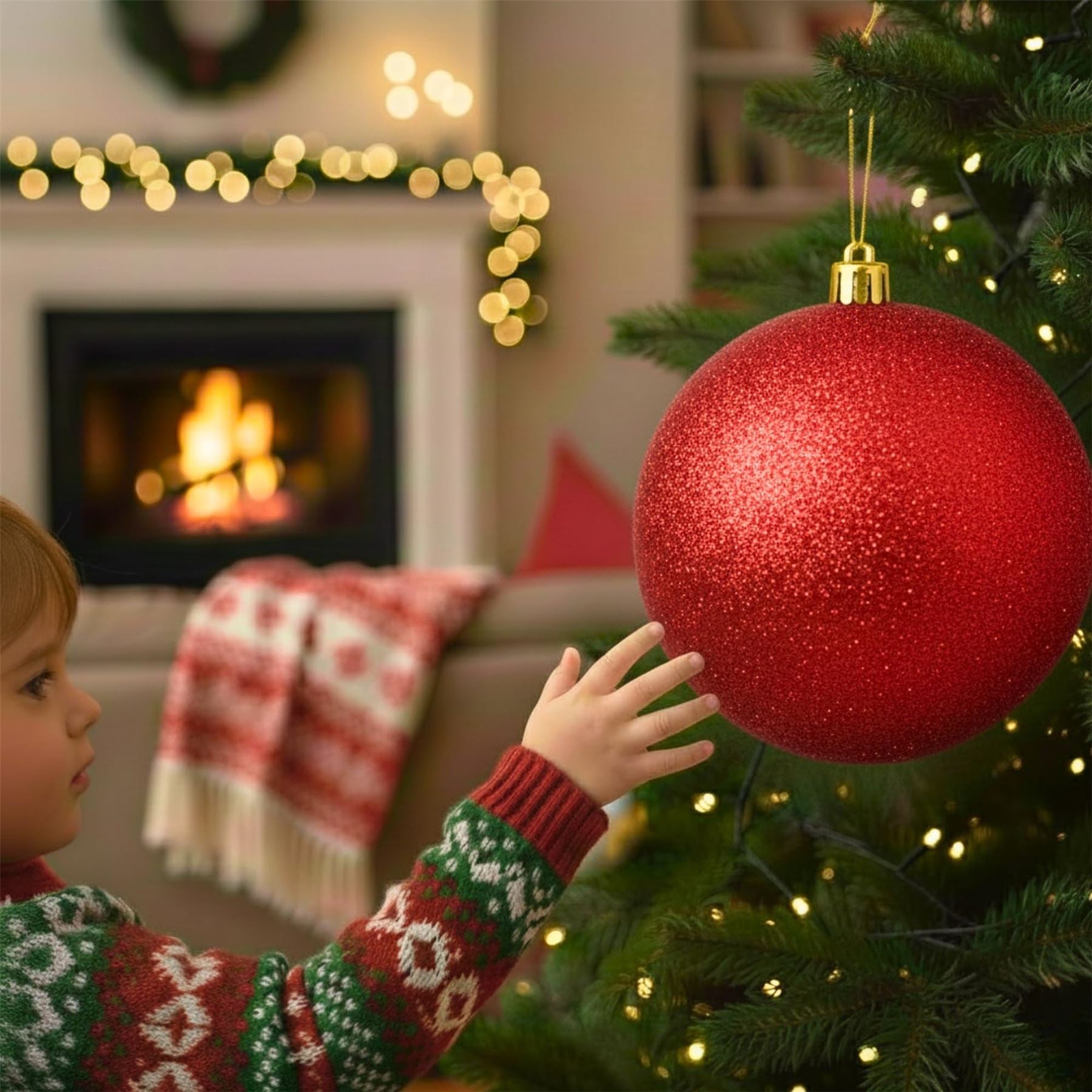 20cm Red Glitter Shatterproof Christmas Bauble – Sparkling Festive Hanging Decoration