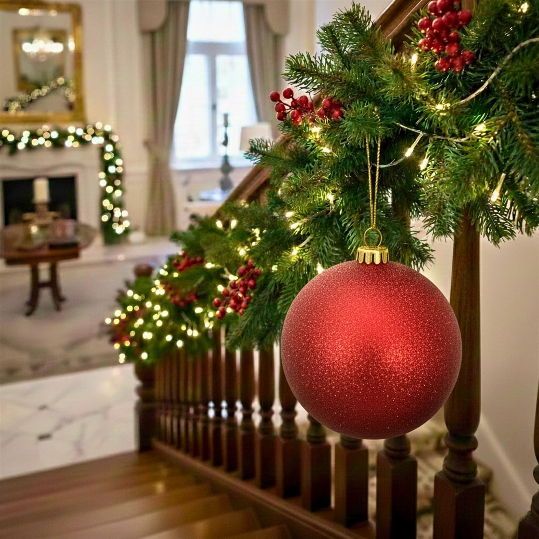 25cm Dark Red Christmas Bauble – Glitter Finish, Shatterproof