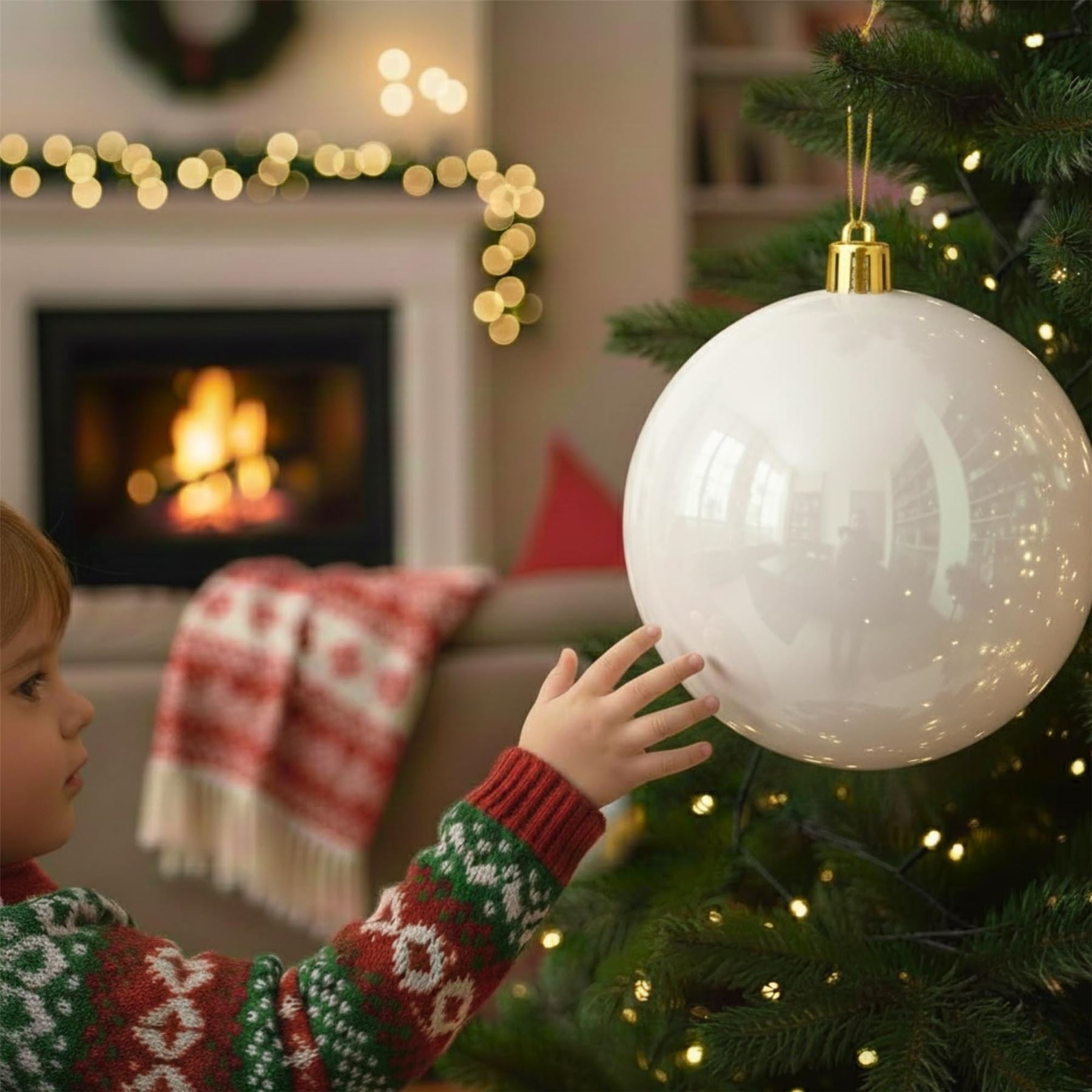 20cm White Shatterproof Christmas Bauble – Glossy Festive Hanging Decoration