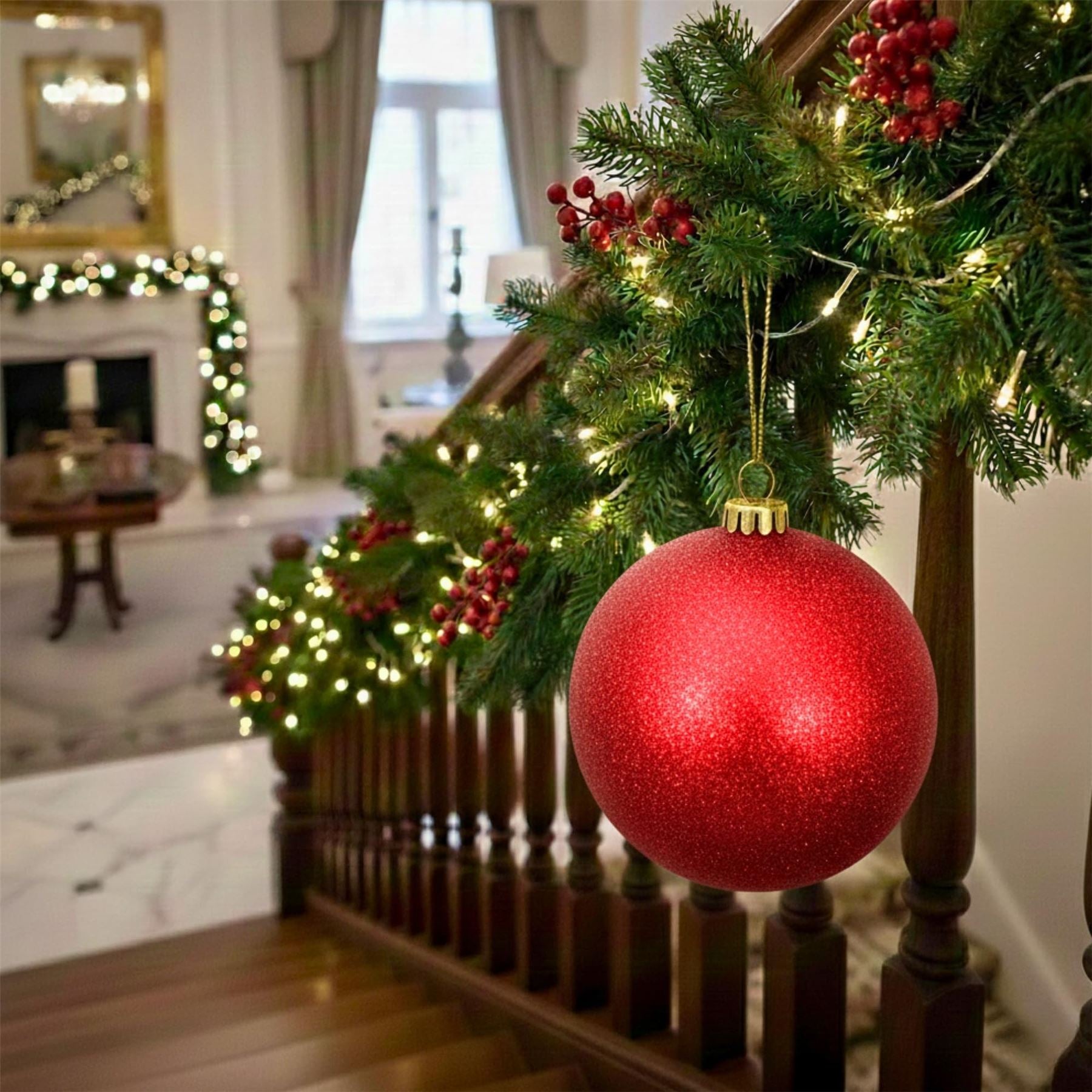 25cm Red Christmas Bauble – Glitter Finish, Shatterproof