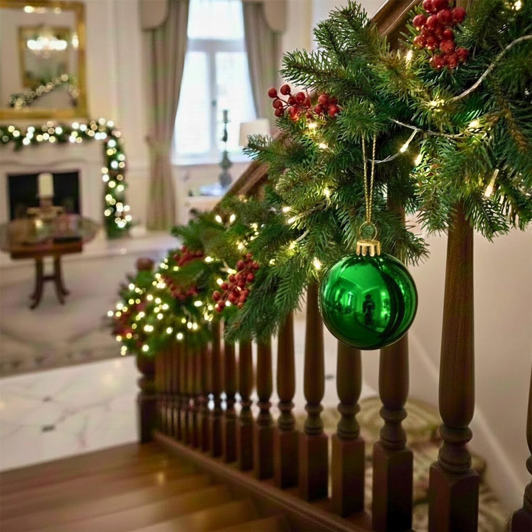 20cm Dark Green Shatterproof Christmas Bauble – Glossy Festive Hanging Decoration