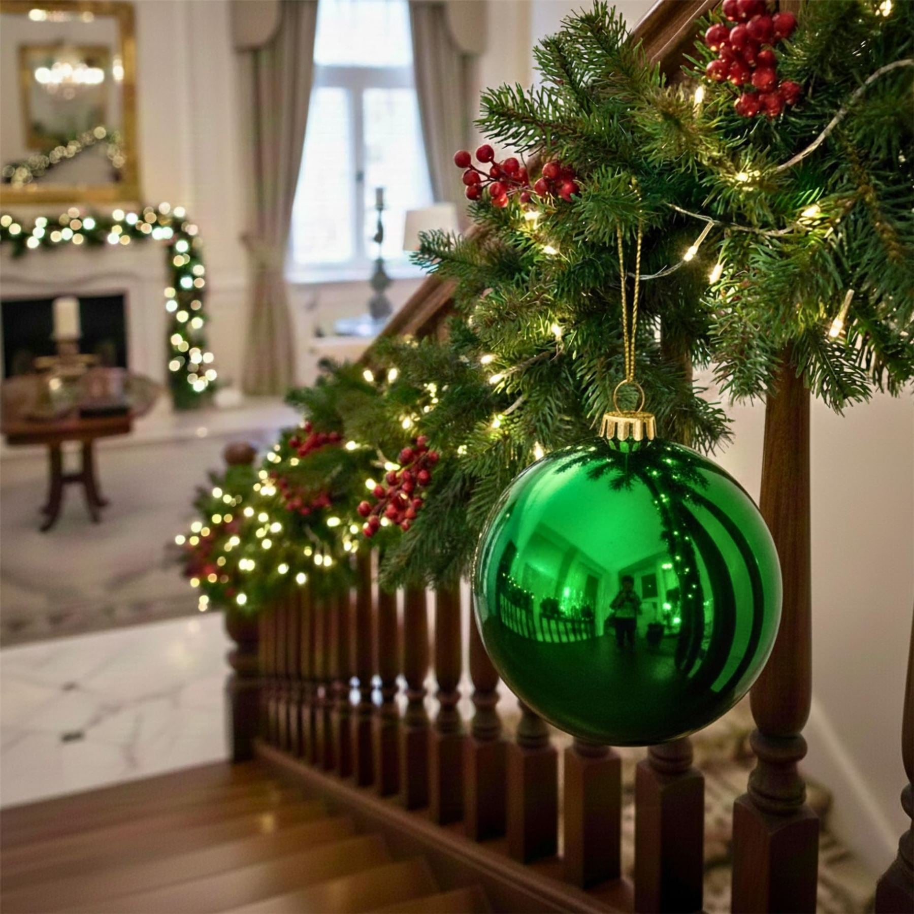 25cm Dark Green Christmas Bauble – Shatterproof, Gloss Finish