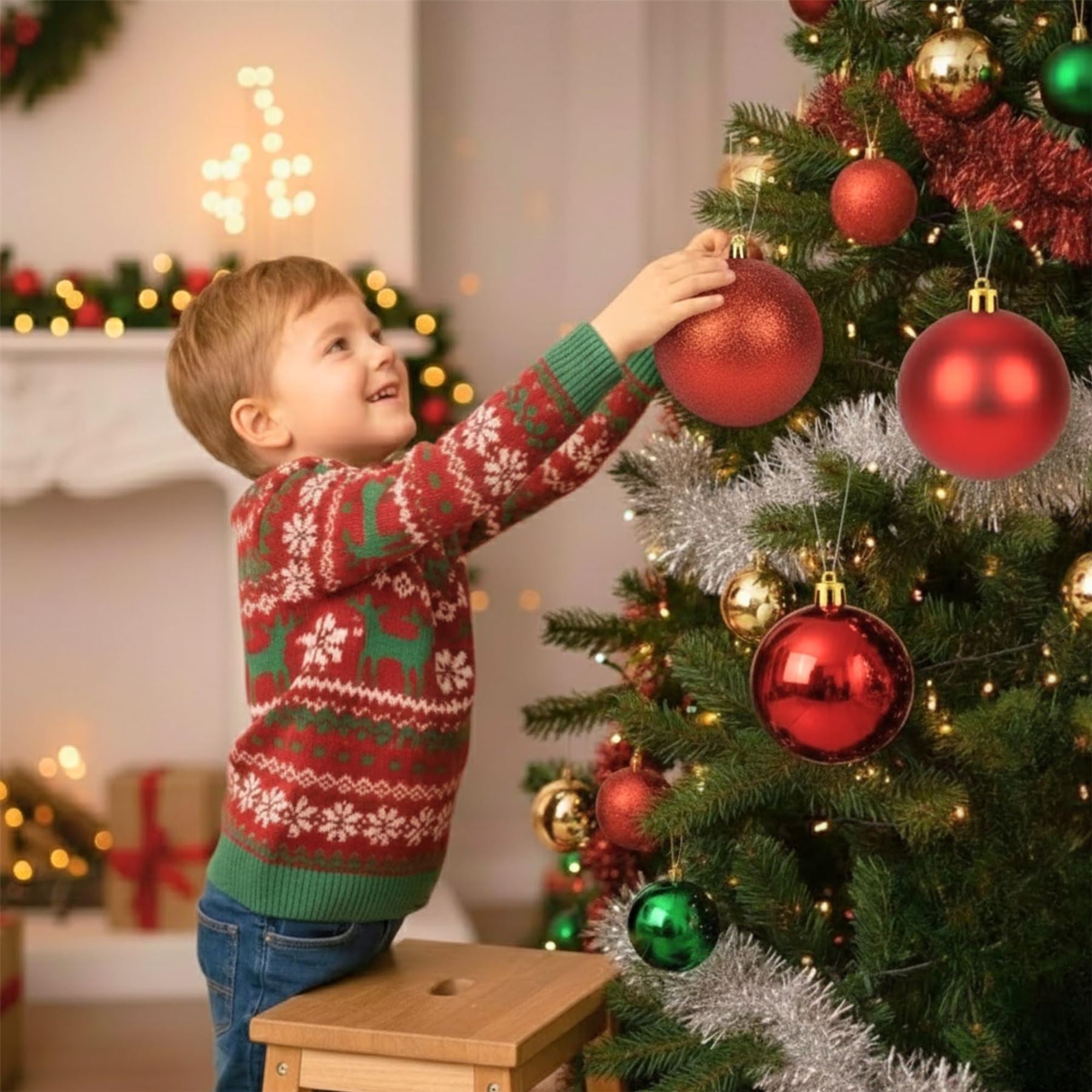 20cm Red Christmas Bauble Set (3pcs) – Assorted Matt & Glitter Shatterproof Decorations