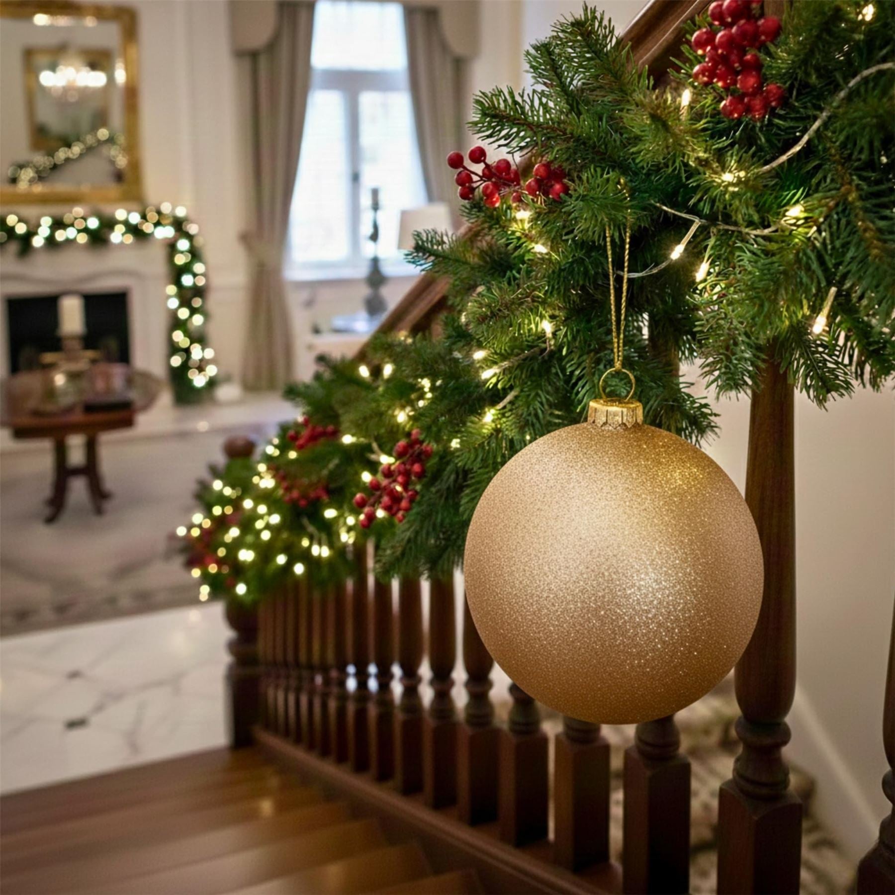 25cm Champagne Christmas Bauble – Glitter Finish, Shatterproof