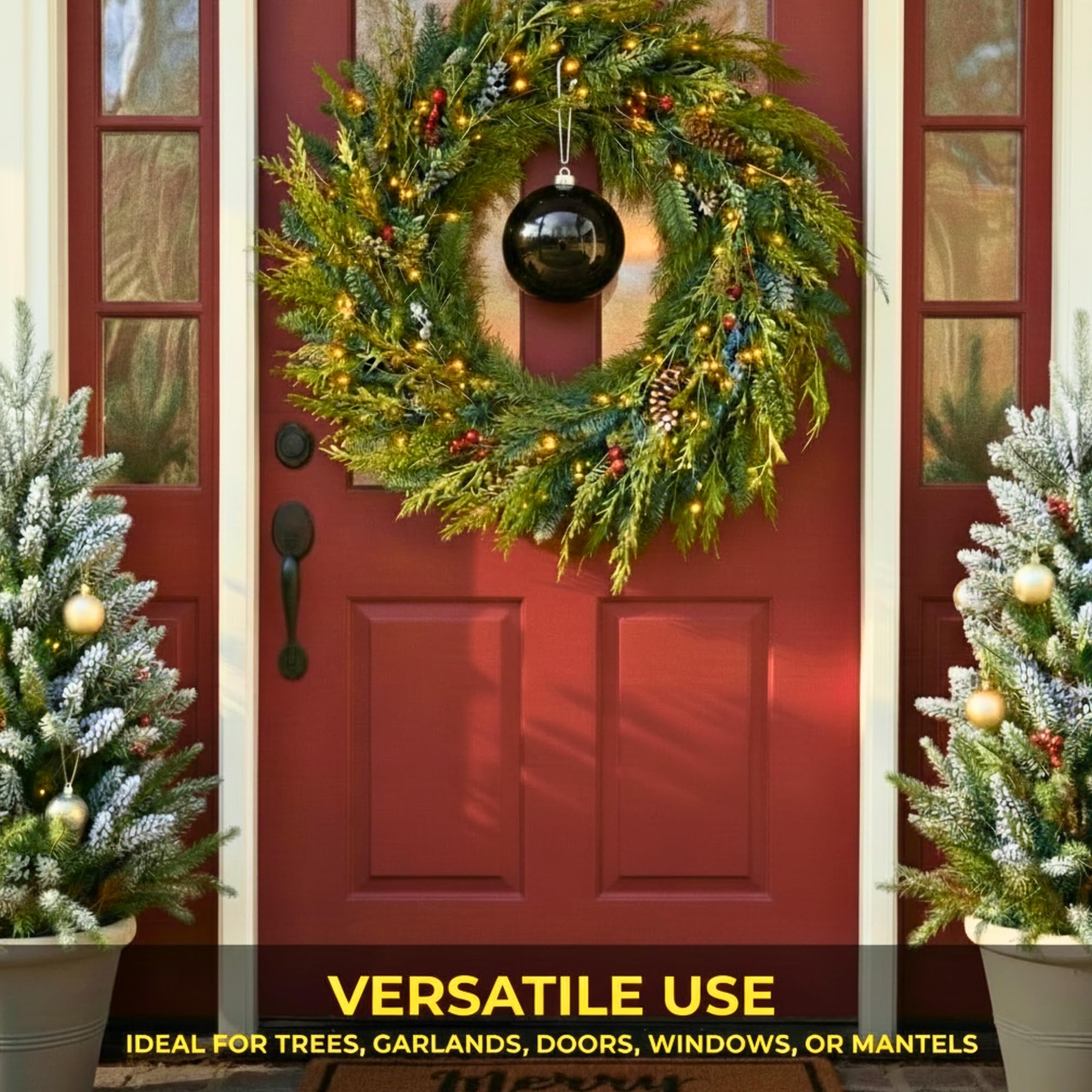 20cm Black Shatterproof Christmas Bauble – Glossy Festive Hanging Decoration