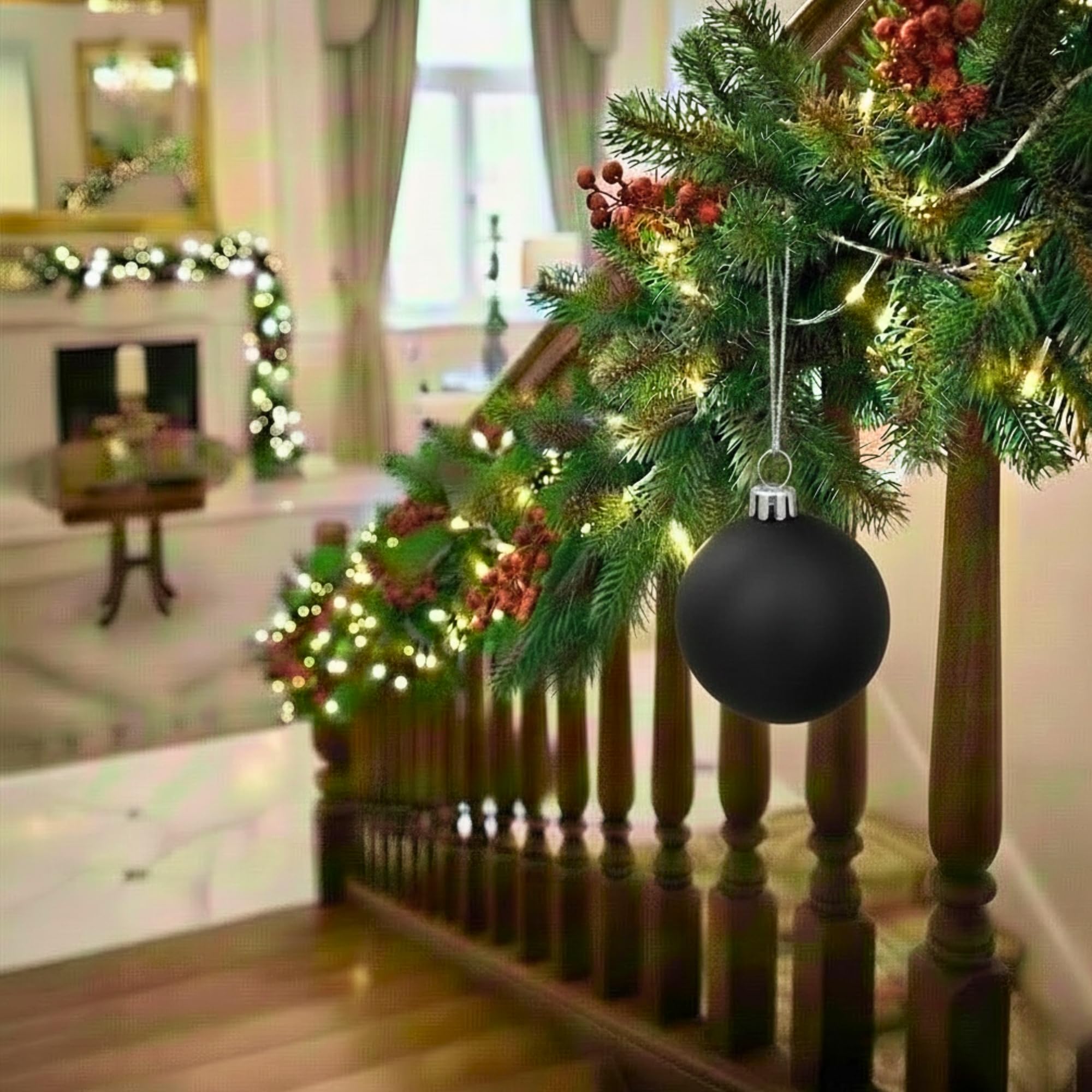 20cm Black Matte Shatterproof Christmas Bauble – Elegant Festive Hanging Decoration