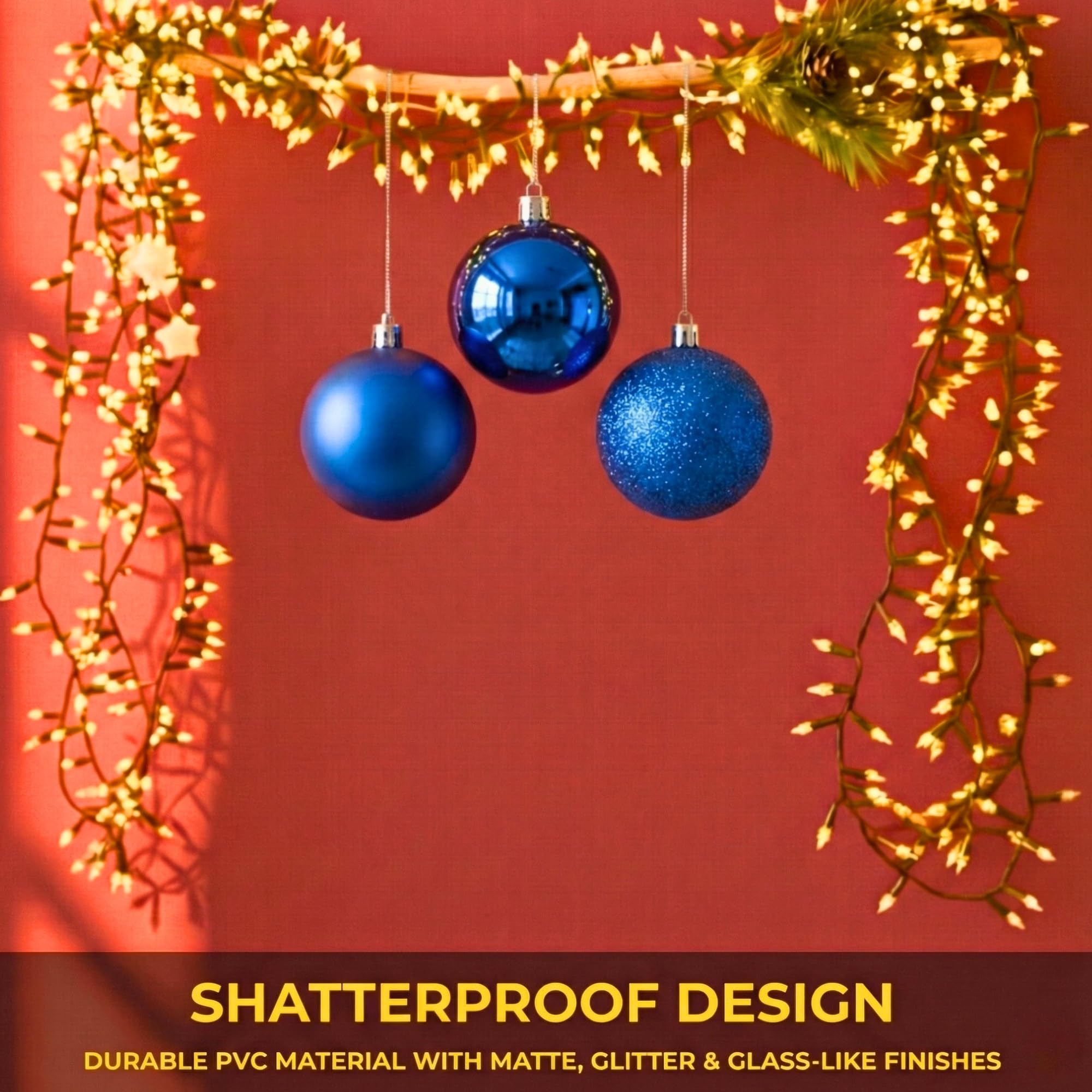 20cm Dark Blue Shatterproof Bauble Set – Matt, Gloss & Glitter (3 Pack)
