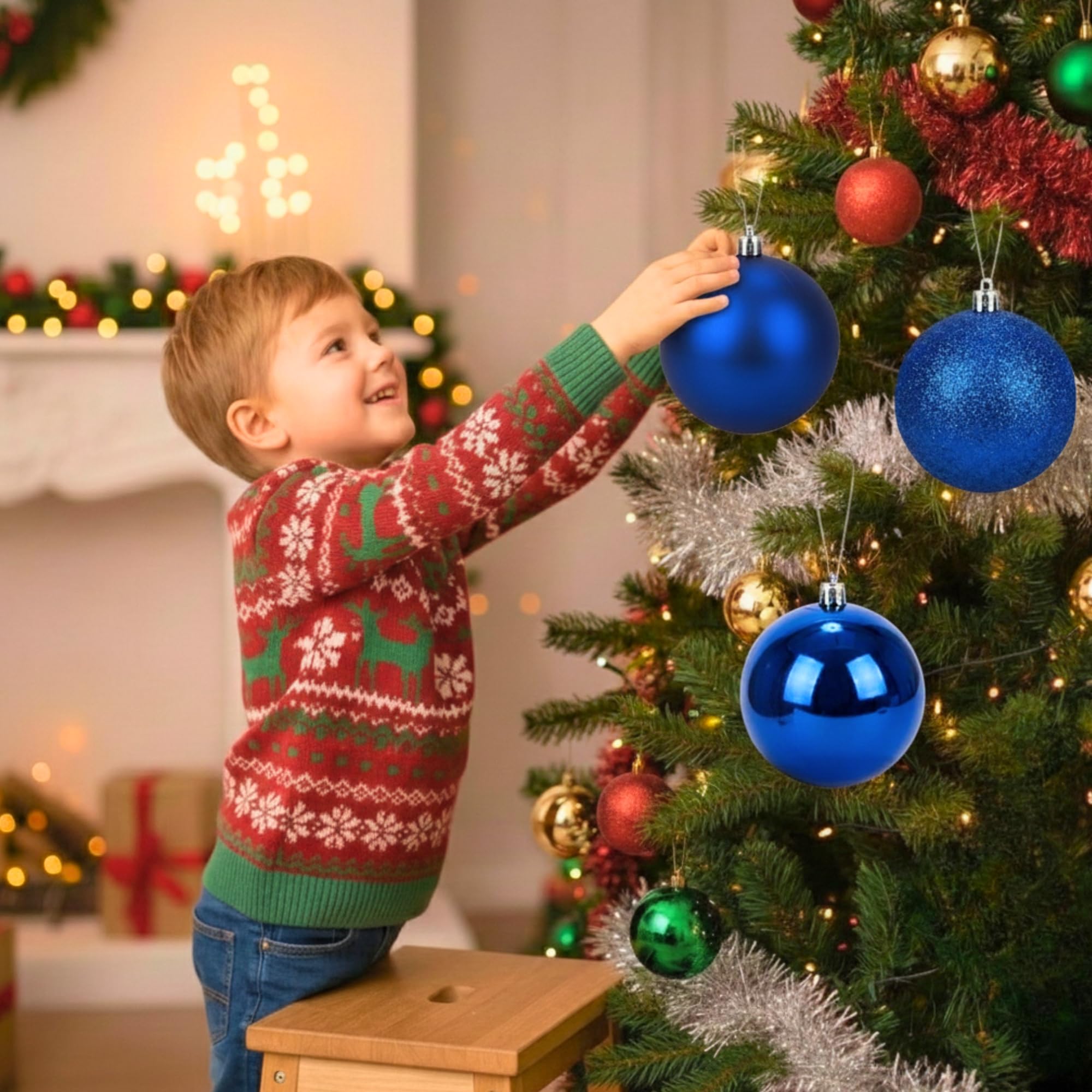 20cm Dark Blue Shatterproof Bauble Set – Matt, Gloss & Glitter (3 Pack)