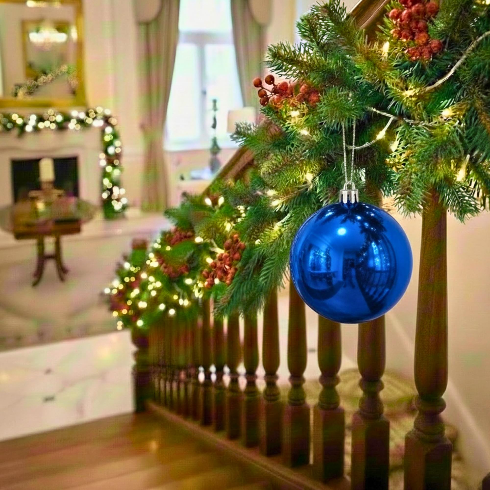 20cm Dark Blue Shatterproof Christmas Bauble – Glossy Festive Hanging Decoration