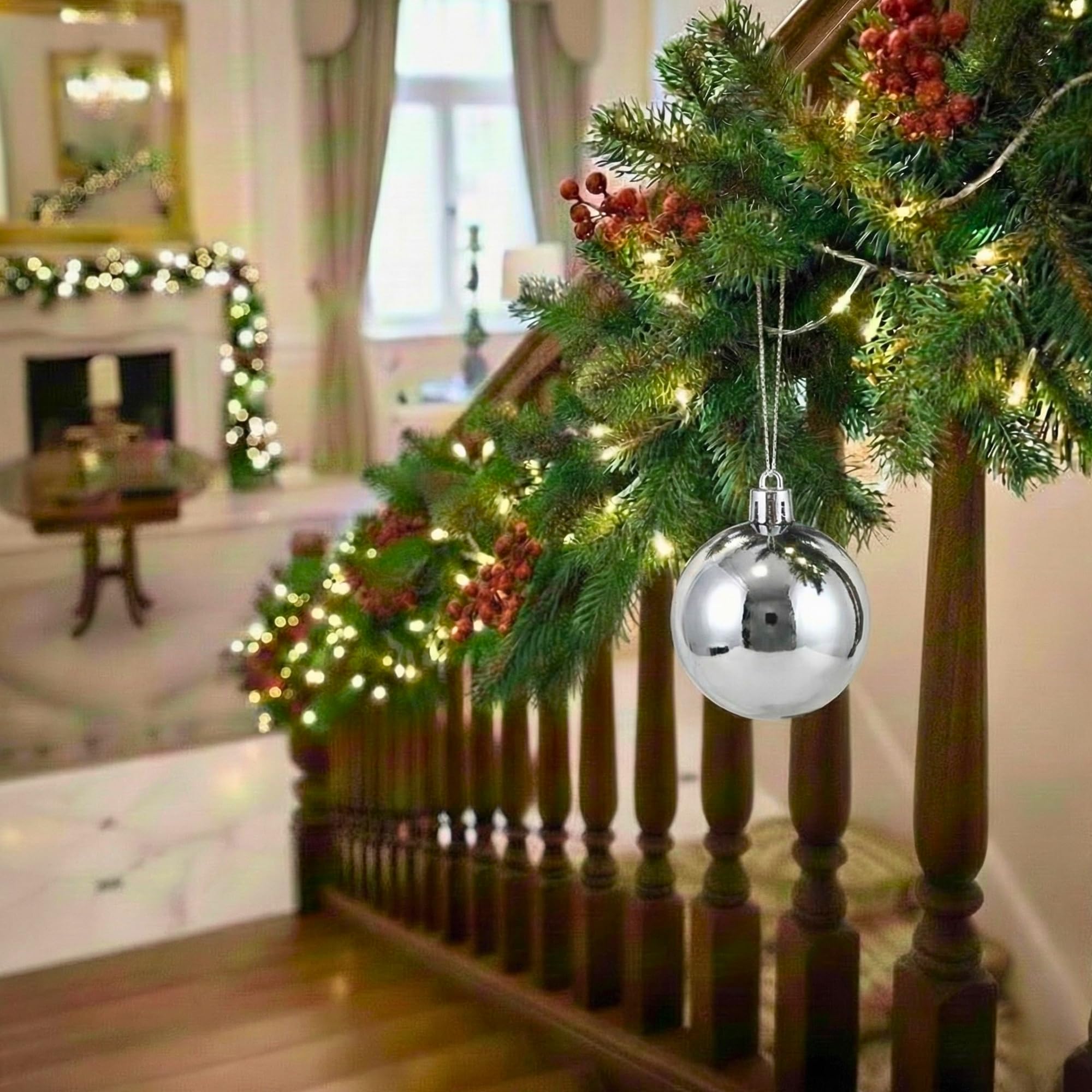 20cm Silver Shatterproof Christmas Bauble – Gloss Finish