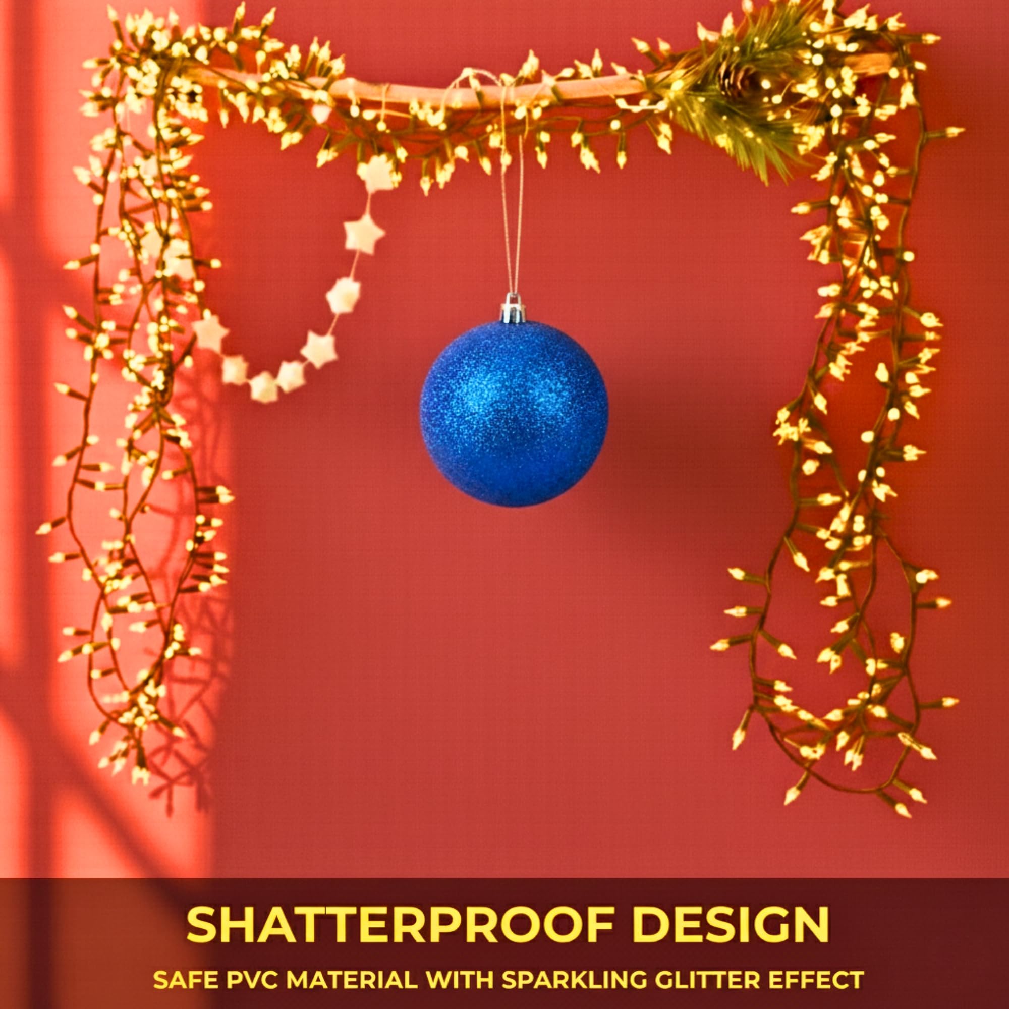 20cm Dark Blue Glitter Shatterproof Christmas Bauble – Sparkling Festive Hanging Decoration