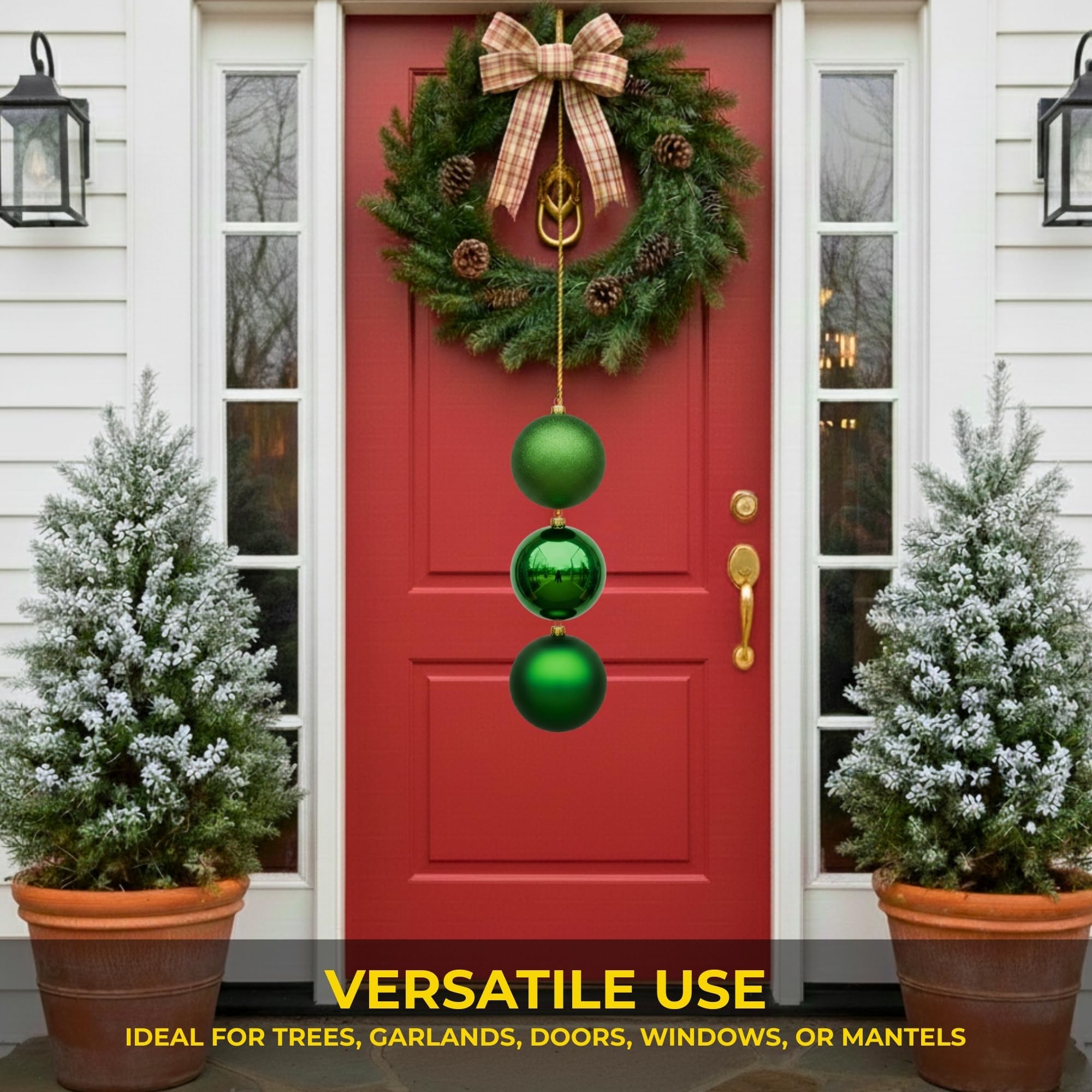 20cm Dark Green Christmas Baubles – Assorted 3-Pack (Matt & Glitter, Shatterproof)