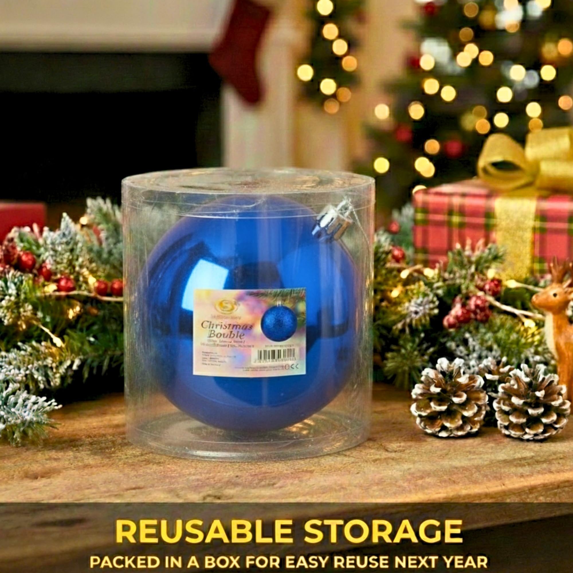 20cm Dark Blue Shatterproof Christmas Bauble – Glossy Festive Hanging Decoration